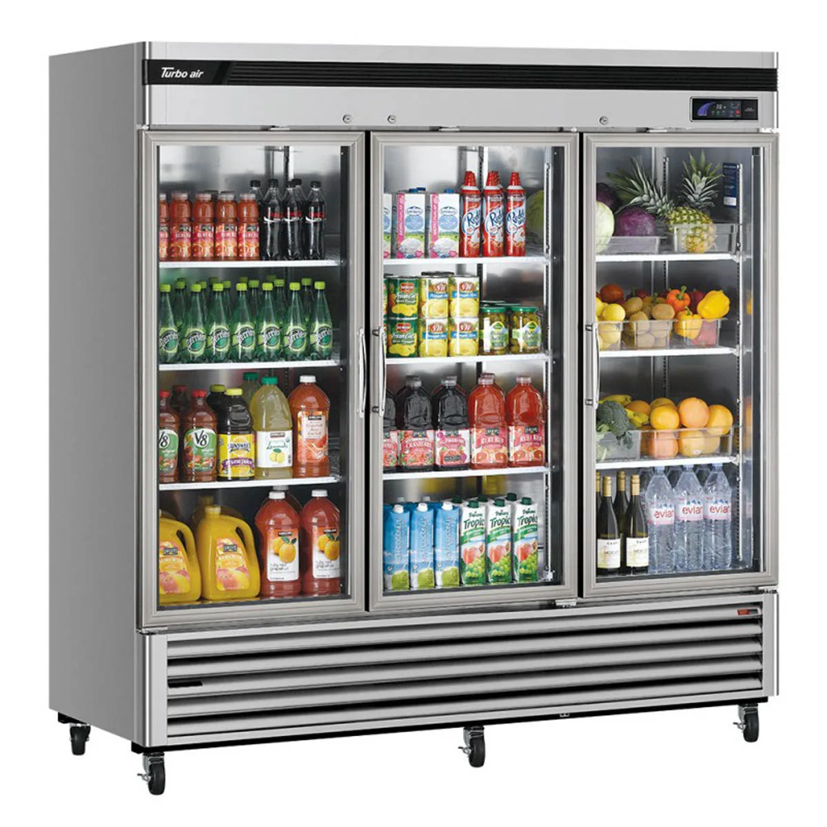 Turbo Air TSR-72GSD-N 81" 3-Glass Door Merchandiser Refrigerator, 67 cu. ft., Stainless Steel, Bottom‑Mount