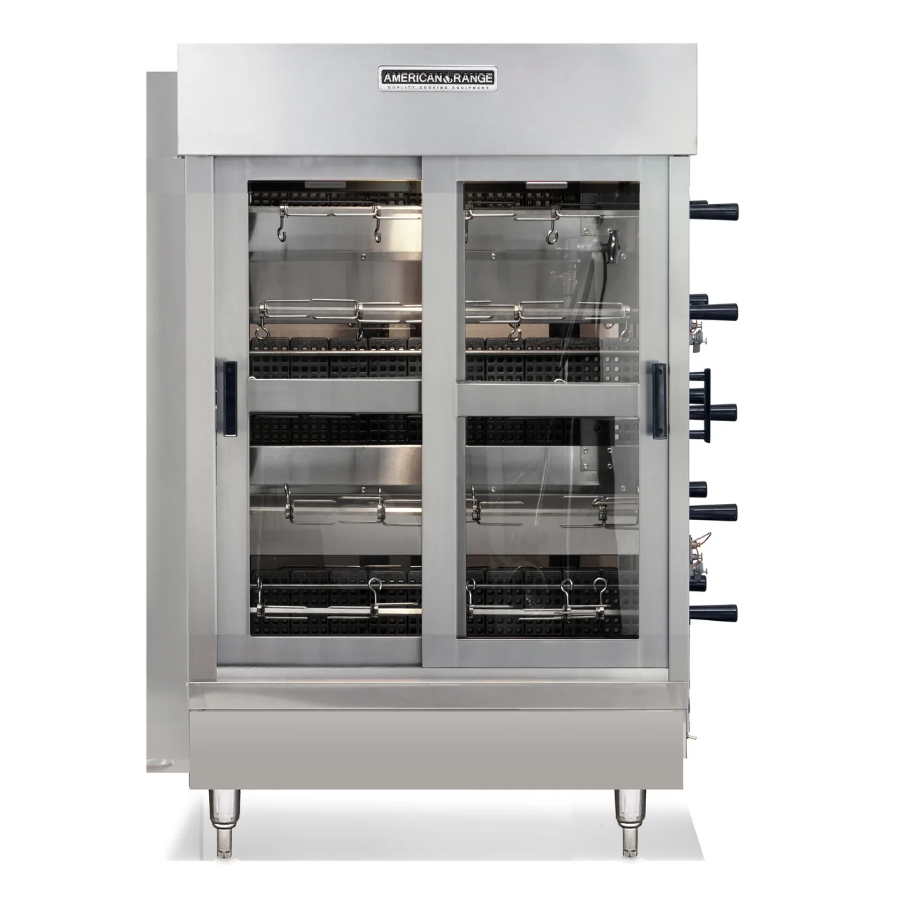 American Range ACB-4 Rotisserie Gas Oven w/ 4 Spits, 1 Burner, Port Pipe Heat, Sliding Doors