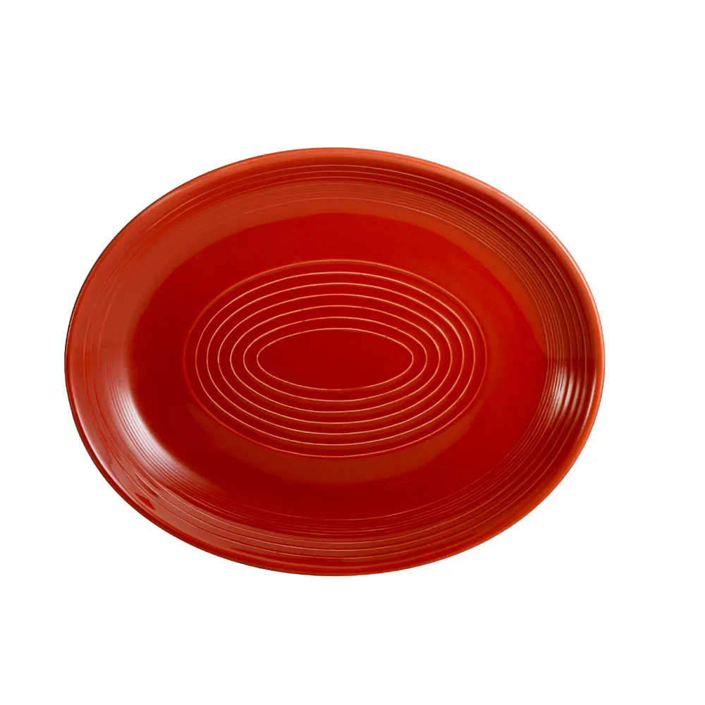 CACChina TG-13C-R Tango Platter - 11-1/2" L x 9-1/4" W x 1-1/2" H Oval Porcelain Red Safe - Dozen