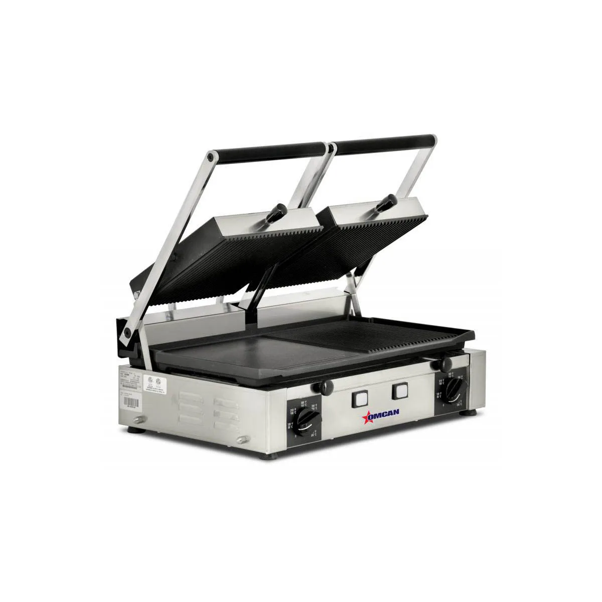 Omcan USA 11380 Double Sandwich Panini Grill w/ 19" x 10" Combination Plates, 220V