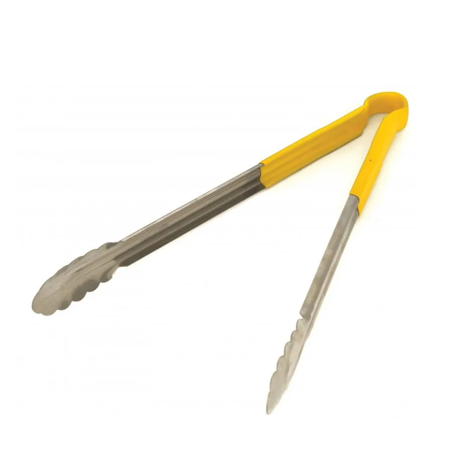 Omcan USA 80552 Utility Tongs – 16" Stainless Steel, Yellow Plastic Coated Handle, 14-16" Length