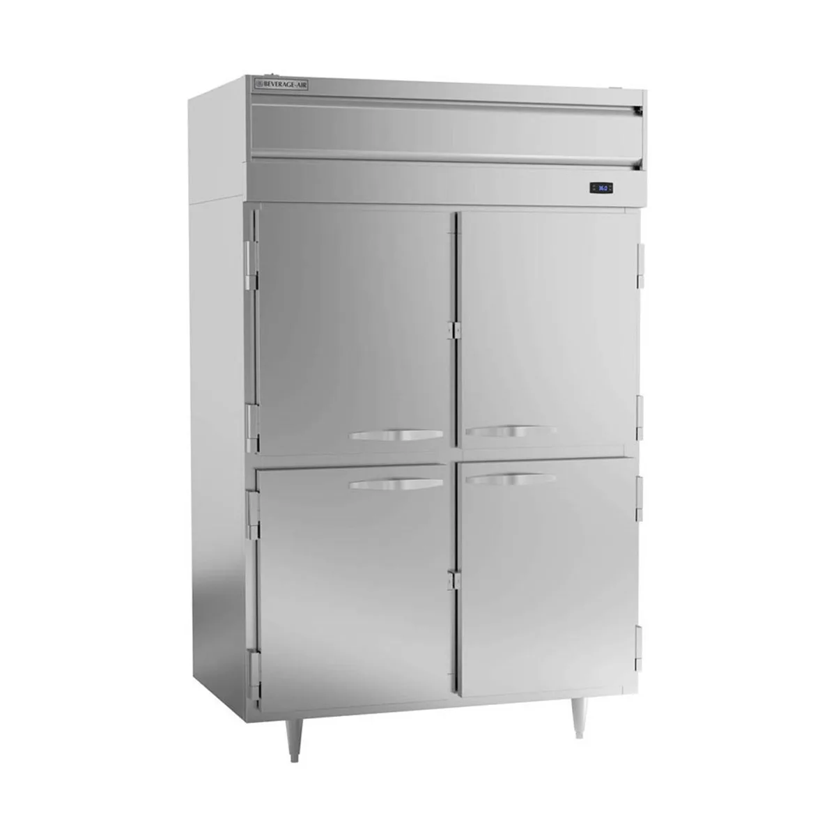 Beverage Air PR2HC-1AHS 52" 2-Section Reach-In Refrigerator w/ 4 Solid Half Doors, Top Mounted, Aluminum Interior, 44.5 cu. ft.