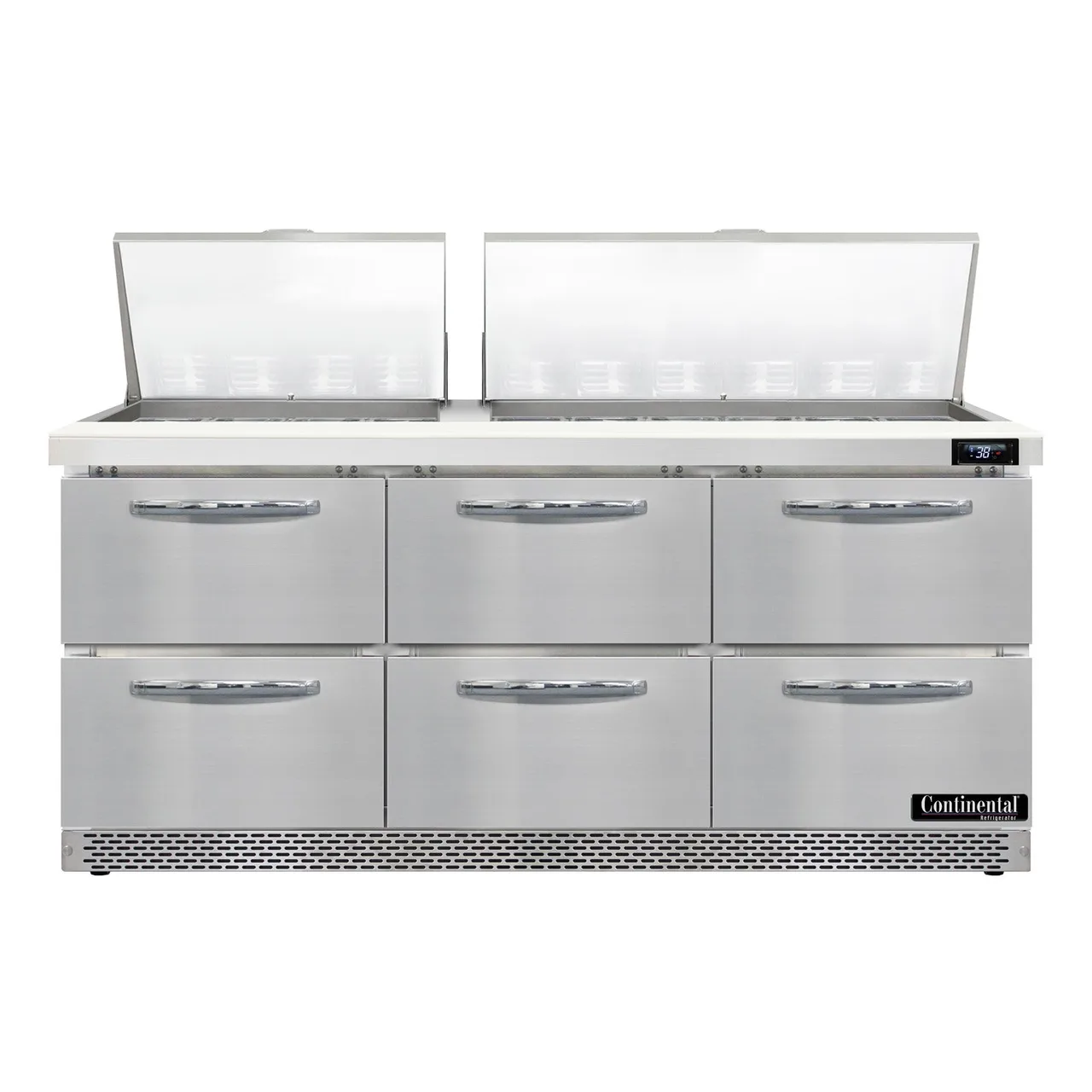 Continental Refrigerator D72N30M-FB-D 72" Mega Top Sandwich Prep Table w/ 6 Drawers, 30 pans