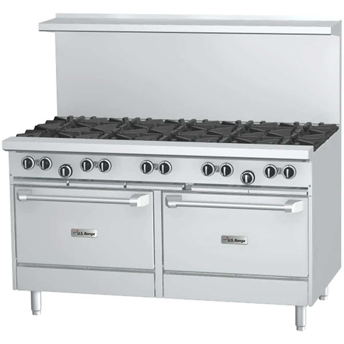 Garland US Range U60-10RR 60" Gas Restaurant Range w/ (10) Open Burners, (2) Standard Ovens, 396.000 BTU