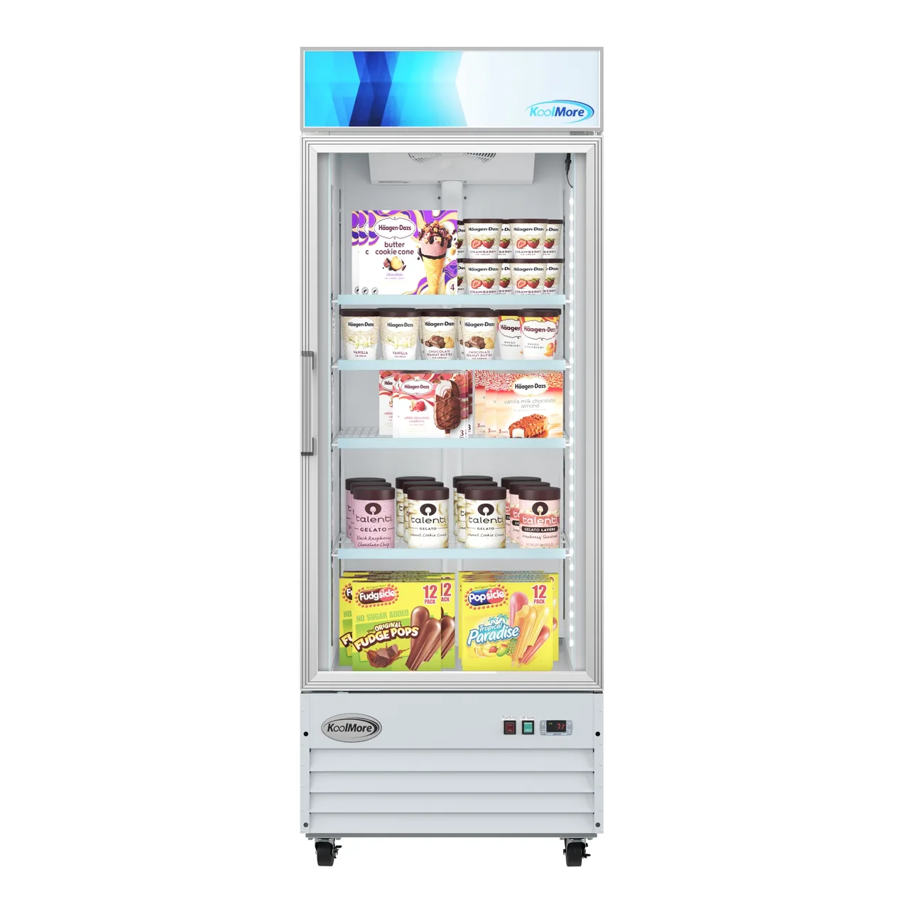 Koolmore MDF-1GD-23C-WH - 31" Glass Door Freezer, 23 cu ft, White, Bottom‑Mount R290, Light, Temp, 4 Shelves