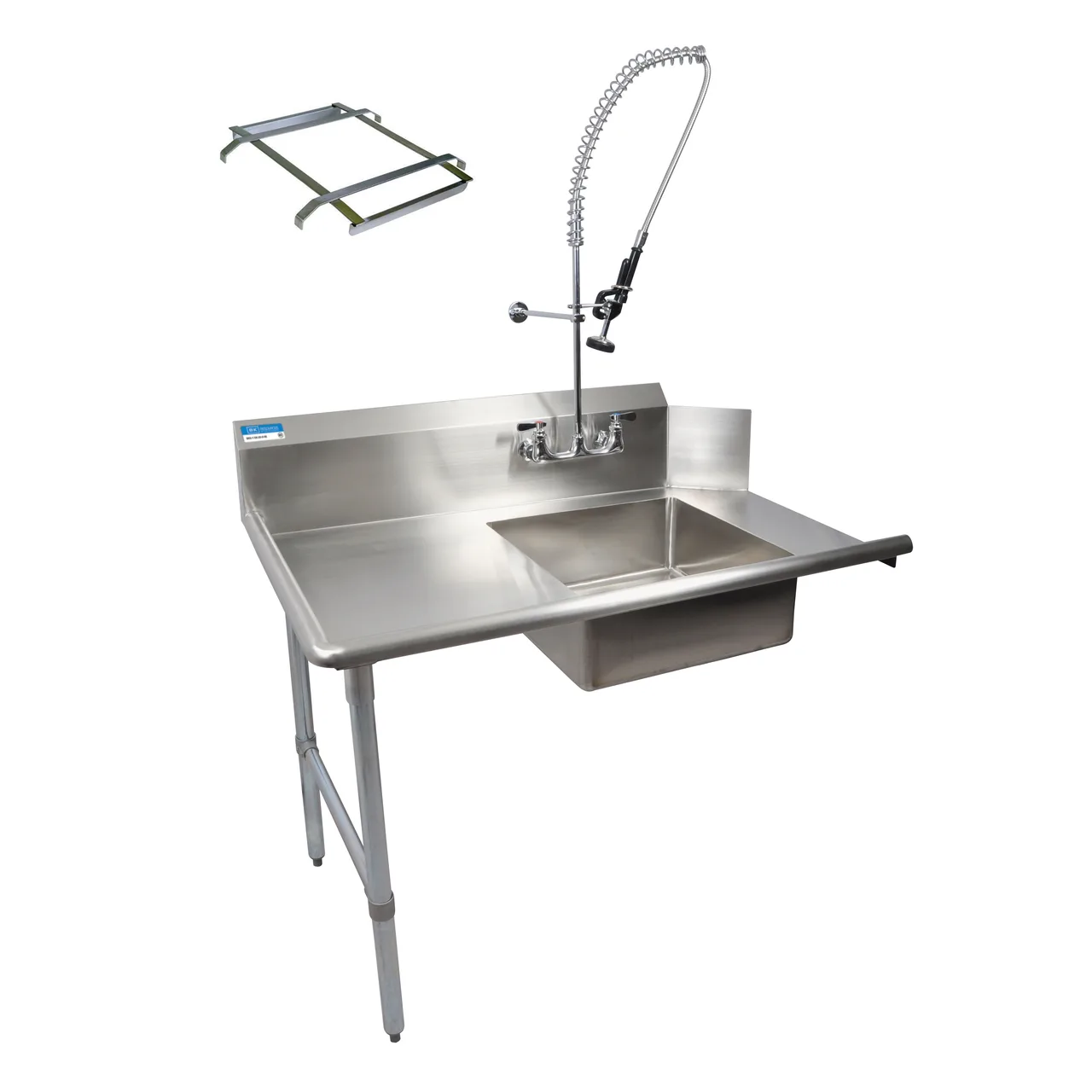 BK Resources BKSDT-26-L-P2-G 26" Straight Soiled Dishtable w/ Left Table, Pre-Rinse Sink, 10" Backsplash