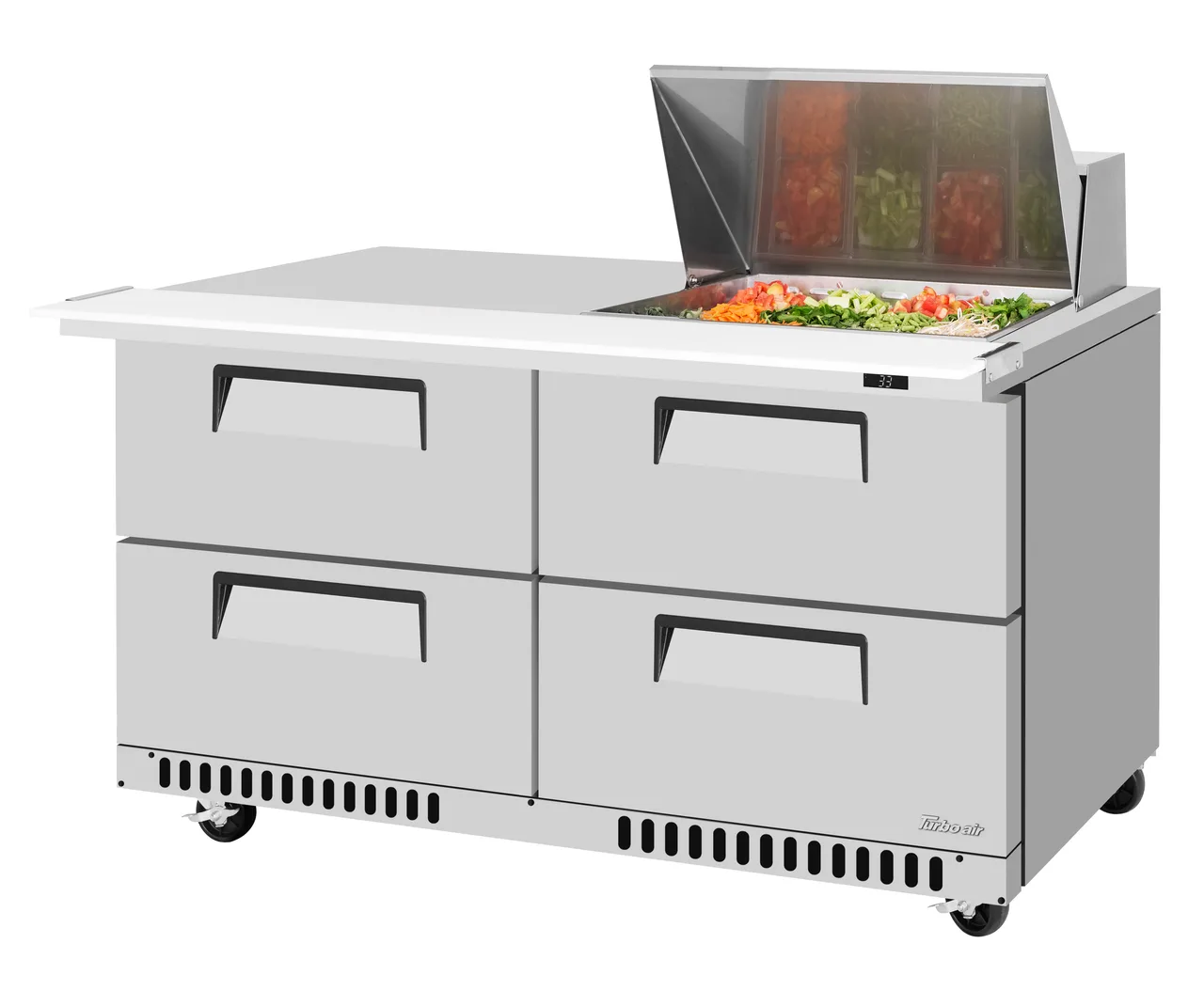 Turbo Air TST-60SD-12M-D4-FB-N(-LW) 60" Mega Top Sandwich and Salad Prep Table w/ 4 Drawers, 12 Pans, Stainless Steel
