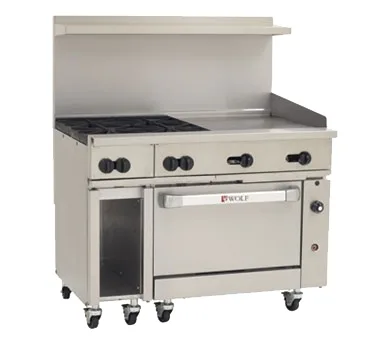 Wolf C48C-4B24G 48" Gas Restaurant Range w/ (4) Open Burners, 24" Griddle Right, (1) Convection Oven, (1) Cabinet Base, 195.000 BTU