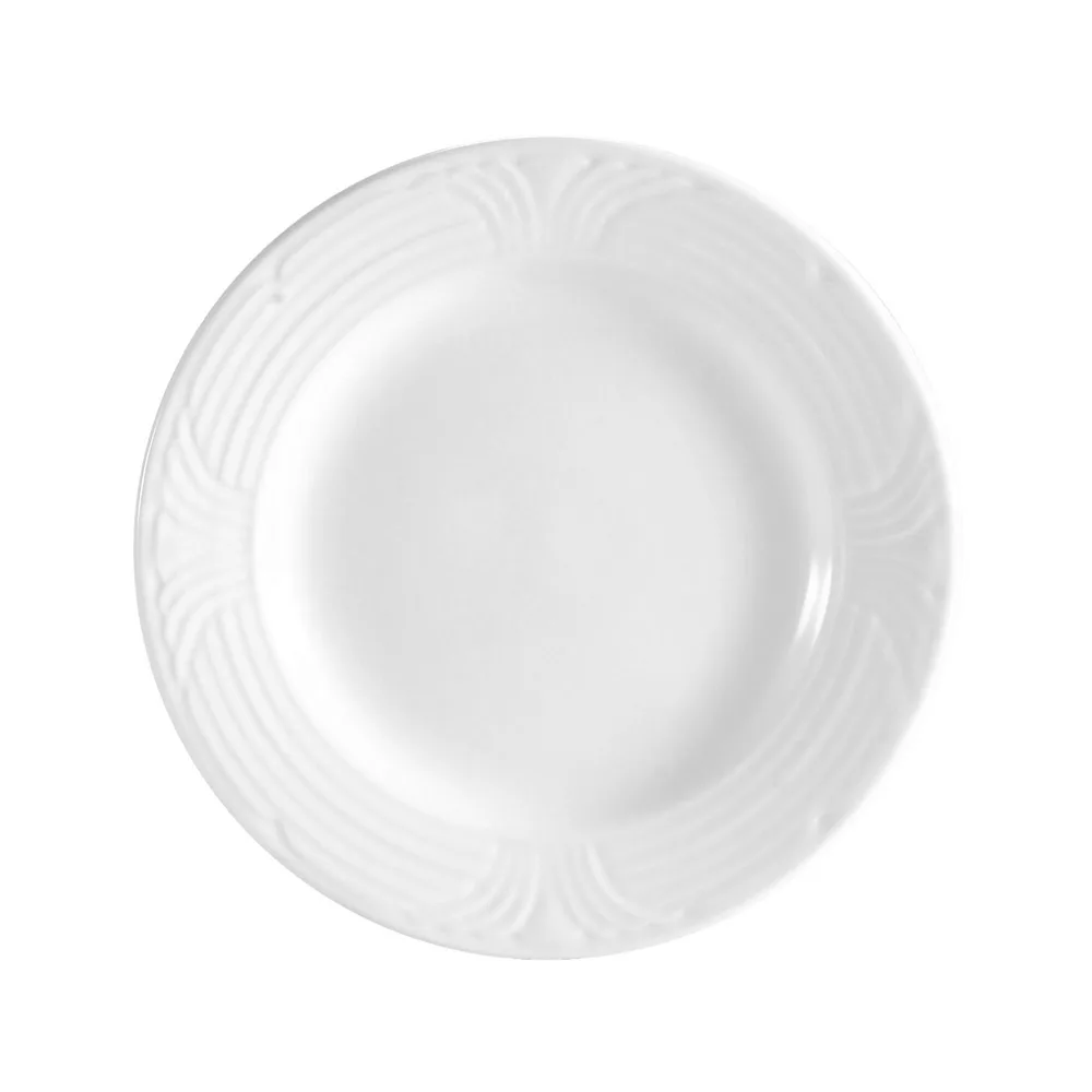 CAC China CRO-20 Corona Plate, 11-1/4" Dia x 1-1/4" H, Round Embossed Rim, White Porcelain - Dozen