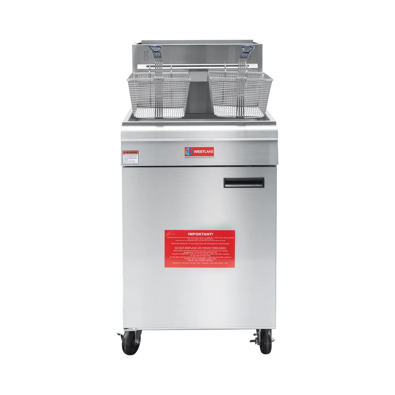 Westlake GF150 21" Full Pot Floor Gas Fryer, 70 lb Capacity, Stainless Steel, 150.000 BTU, Chromed Basket