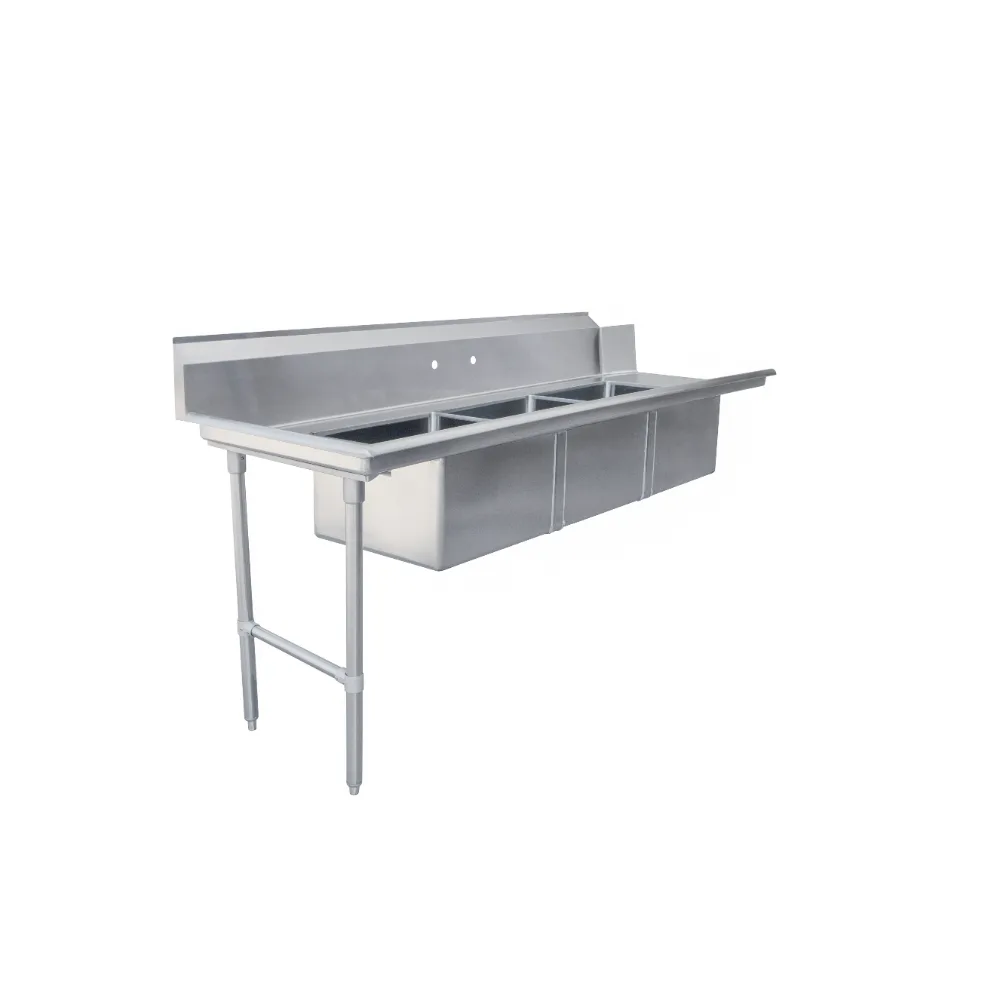 Omcan USA 48497 Soiled Straight Dishtable with 20"x20" 3 Sinks– 84"x 30", 16 Gauge / Left to Right