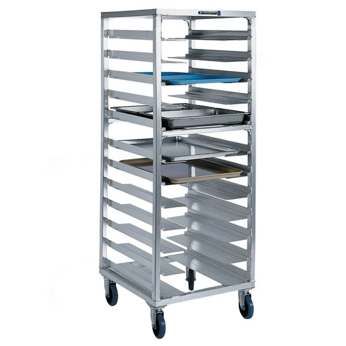 Lakeside 8534 12 Pan End Load Aluminum Bun / Sheet Pan Rack w/ Angle Ledges, 4 1/2" Bottom Load Slides