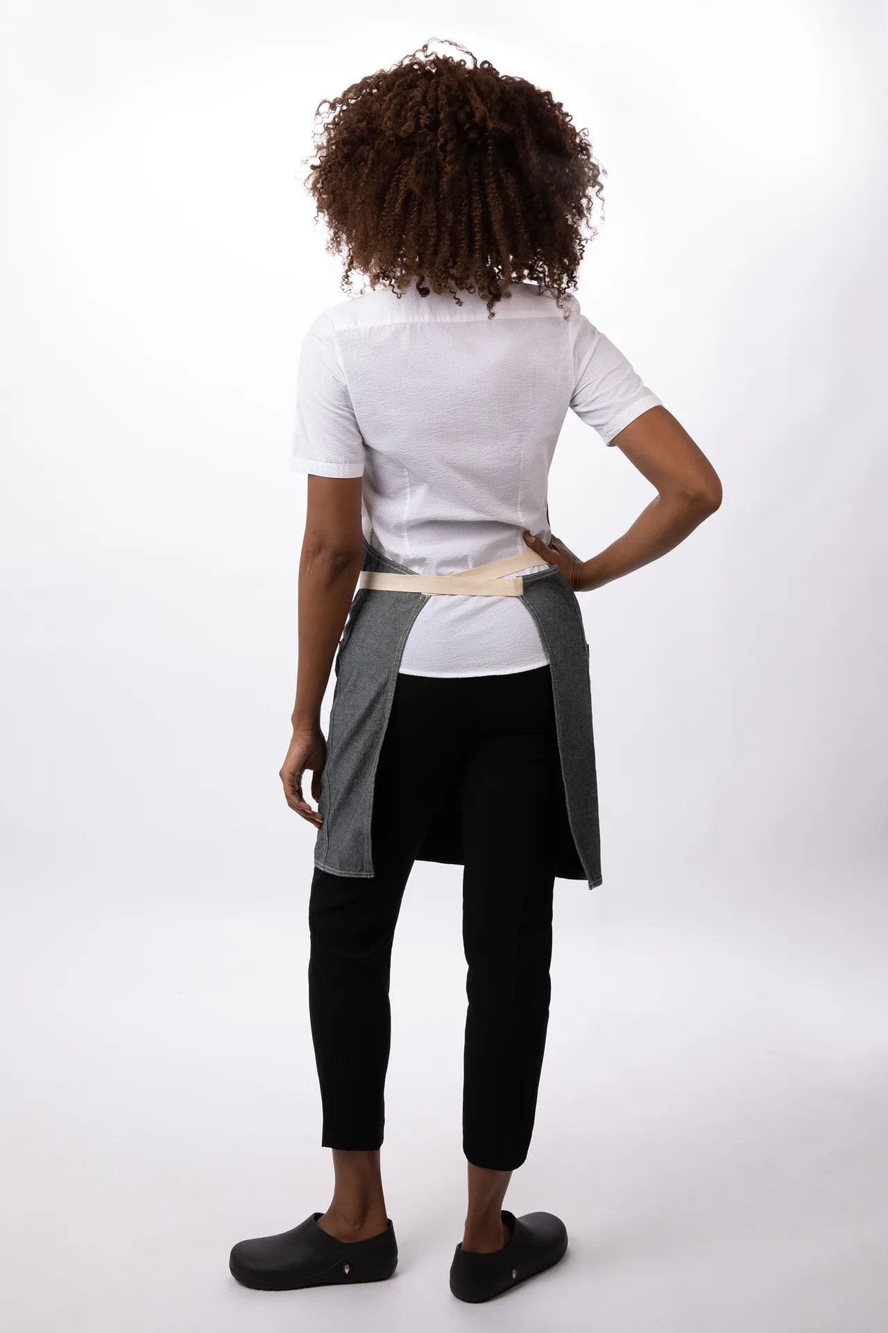 Chef Works ABN06-IBW-0 Bib Apron, 31-1/2"L x 32-1/2"W, 2 Pockets, Adjustable Neck, Cotton, Stone Blue