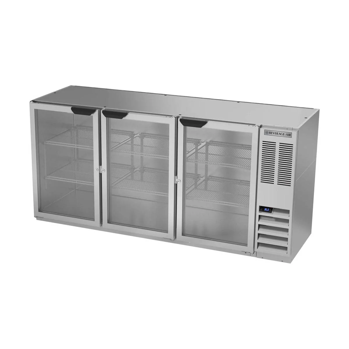 Beverage Air BB72HC-1-G-S 72" 3 Section Back Bar Refrigerator with Glass Door