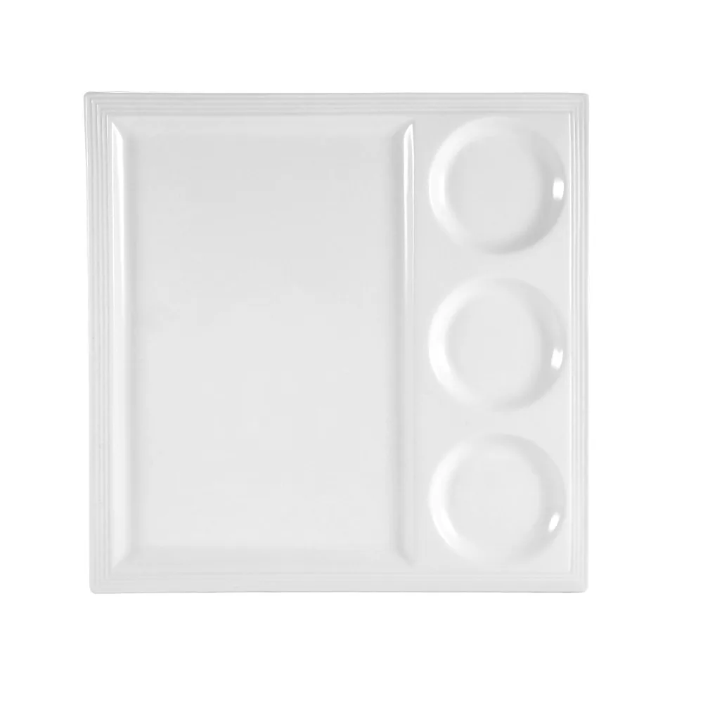 CAC China CTY-21 Tray, 12" X 12" X 1/2", Square 4C Porcelain White, Dishwasher Safe - 1 Dozen