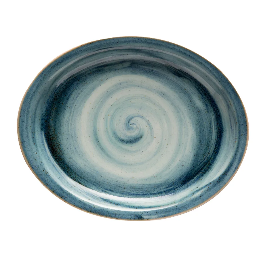 GET PP1604807712 - Oval Porcelain Platter 11-3/4" X 9-2/3", Blue, Narrow Rim, Rolled Edge - Dozen