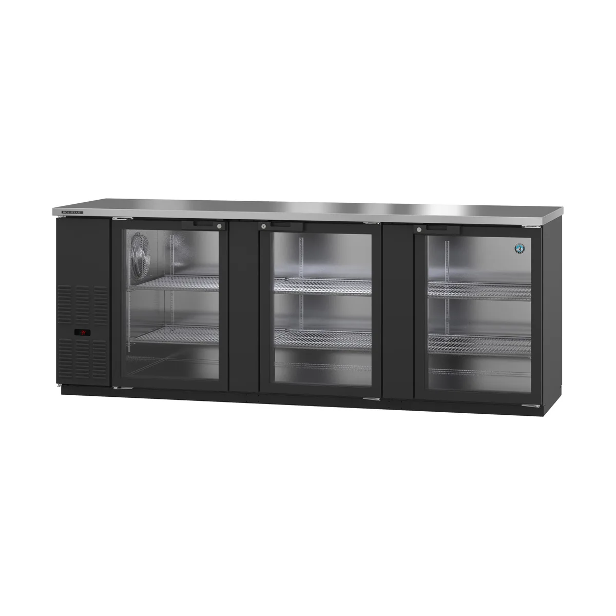 Hoshizaki BB95-G 95" Three Section 3 Swinging Glass Door Back Bar Cooler, 32.53 cu. ft.