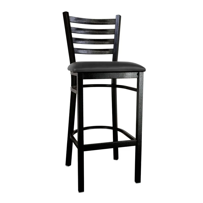 Omcan USA 47592+76554 Ladder Back Bar Stool, Upholstered Vinyl Seat, Metal Frame, Black