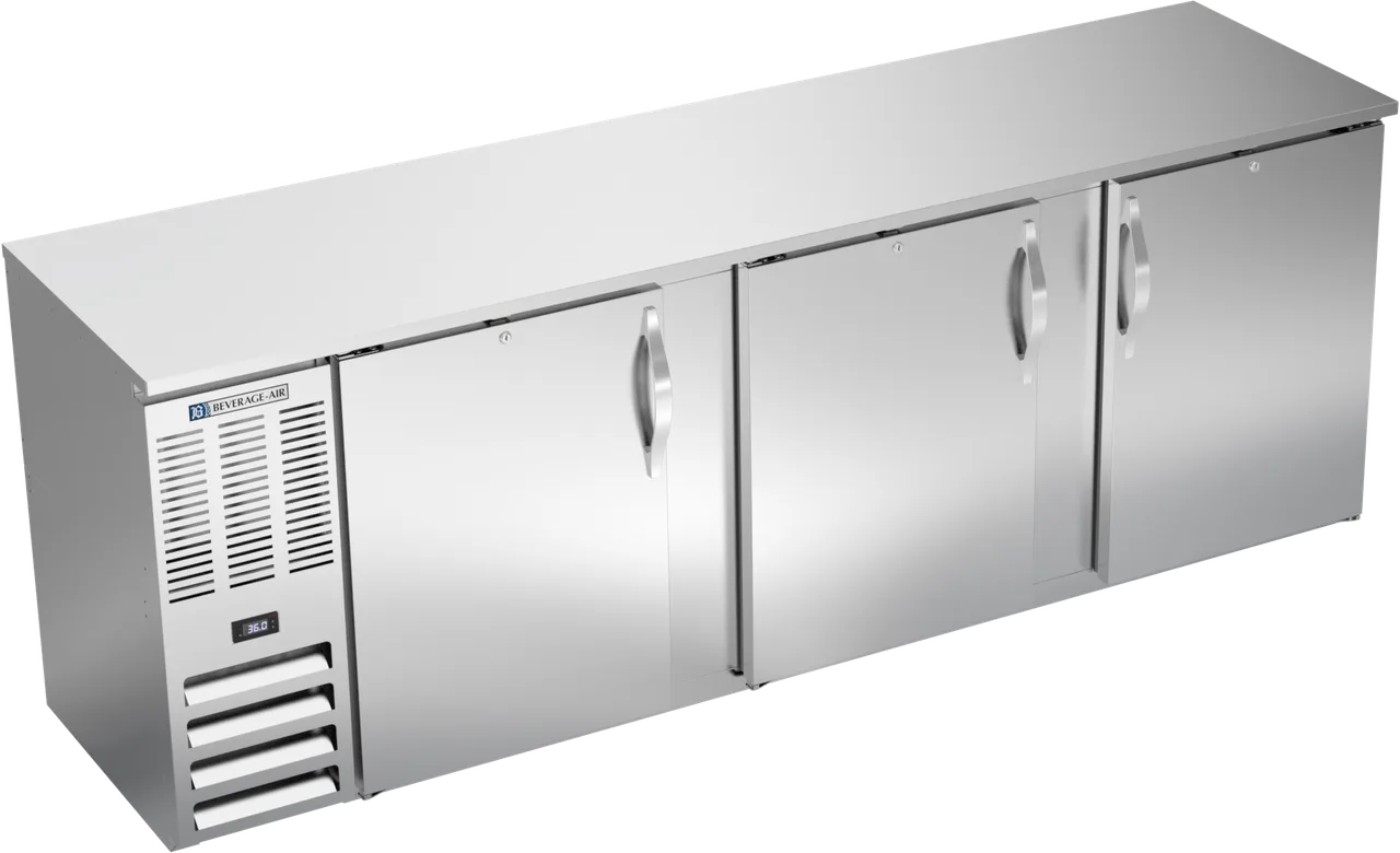 Beverage Air BBN94HC-F-S Cooler, 94" W x 26-3/8" D x 34" H, 27 Cu ft, 3D Steel, LED, R290, 1/3HP115V