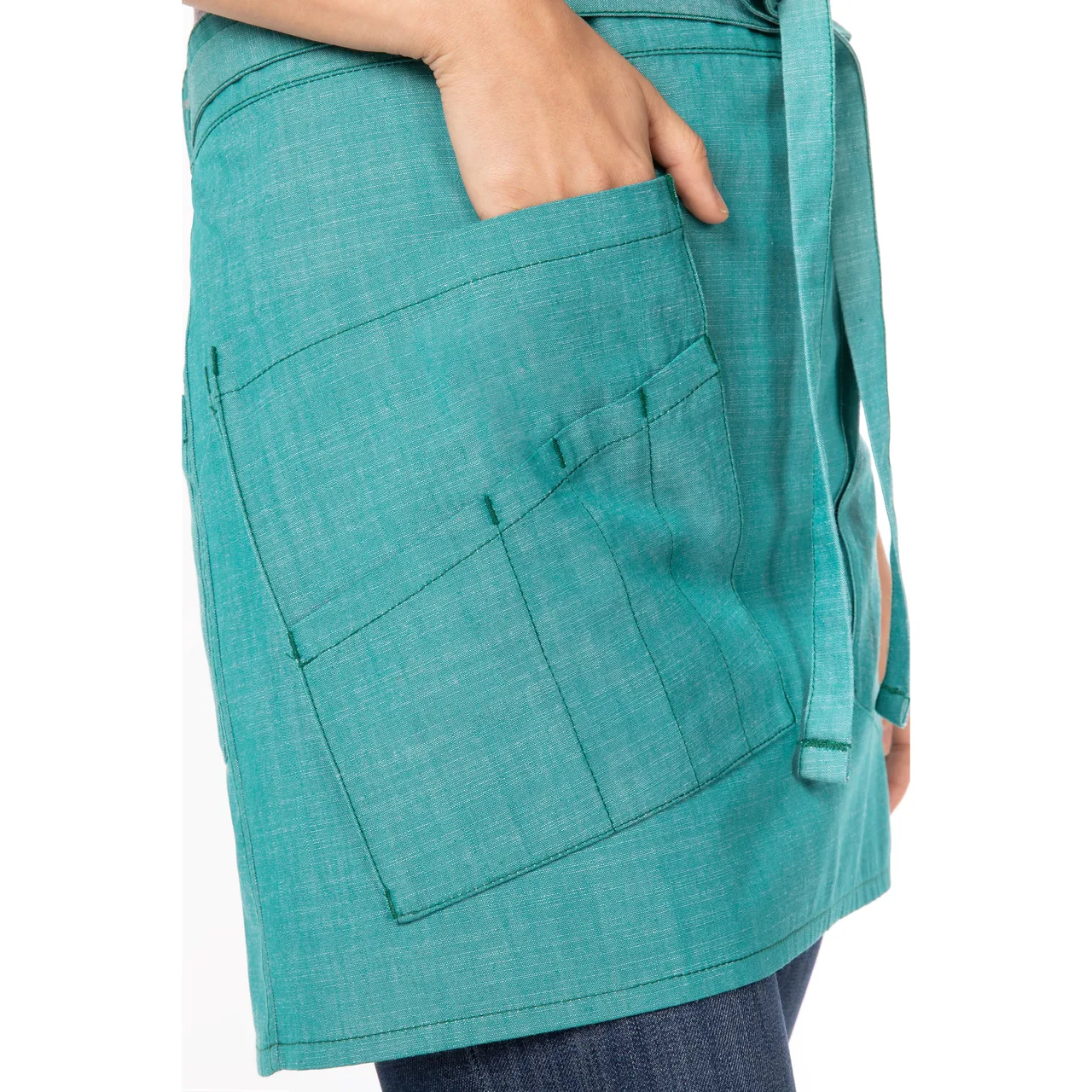 Chef Works AHN06-JAD-0 Medford Half Bistro Waist Apron, 16"L X 38"W, Poly/Cotton, Jade - 1/Case
