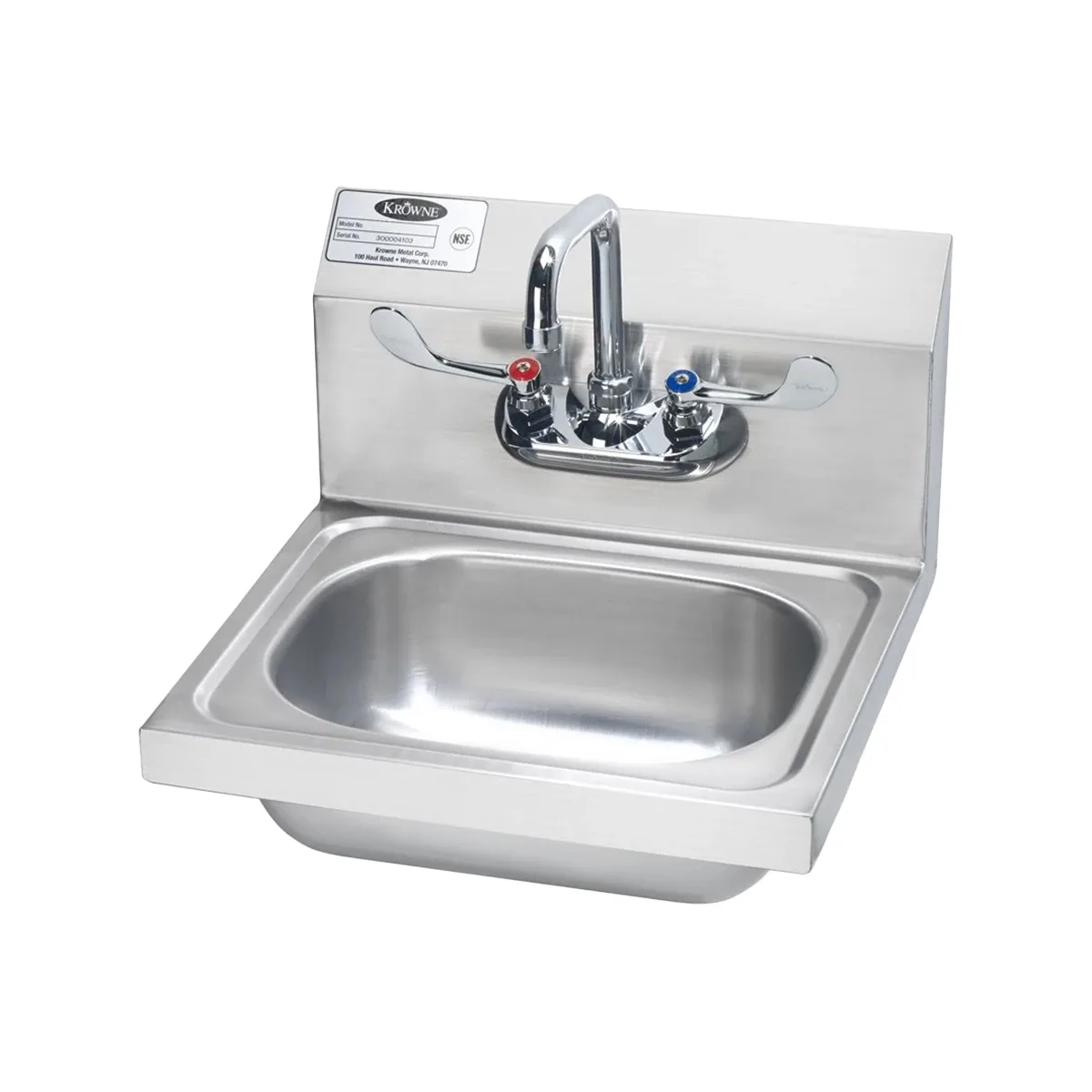 Krowne HS-43 16" Wall Mounted Hand Sink with Wrist Faucet- 20 gauge