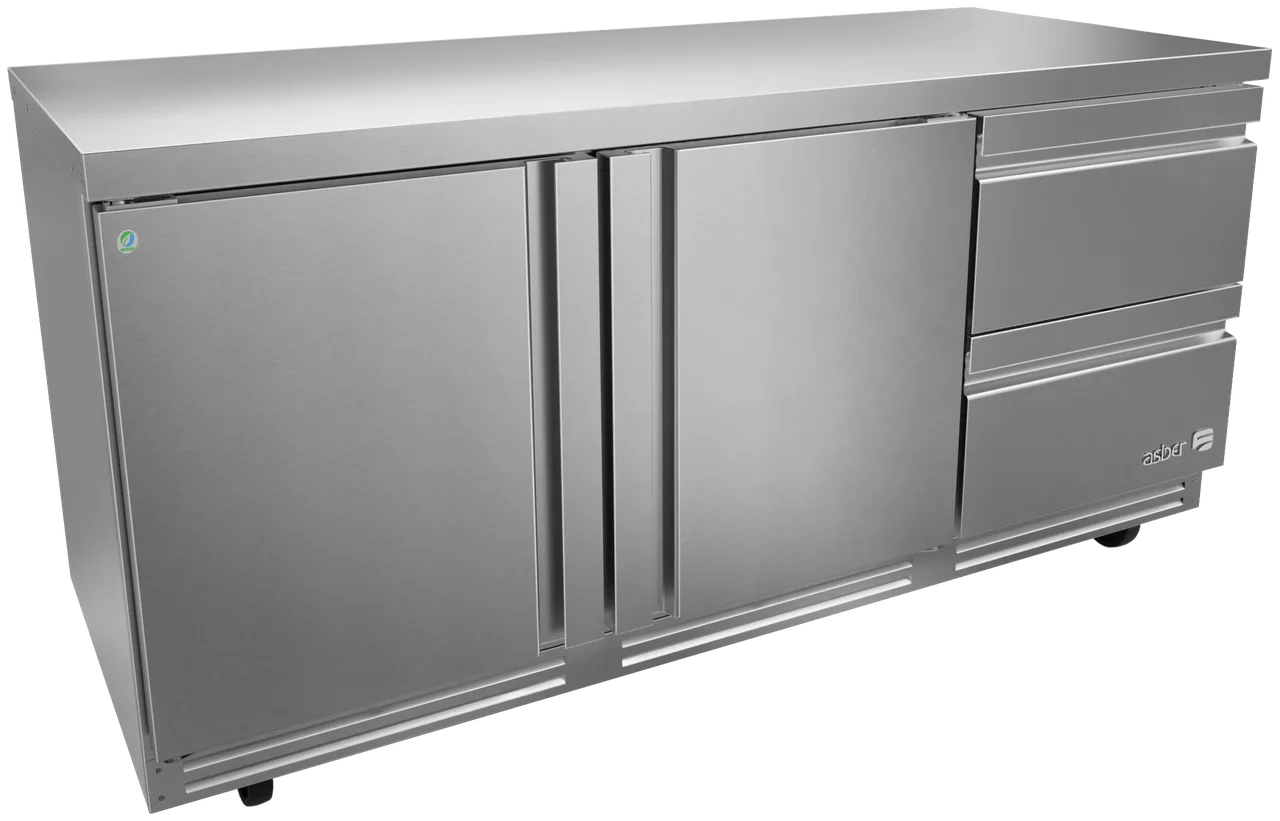 Asber AUTR 72 D2 P 72" 2-Drawer Undercounter Fridge, Stainless Steel, Front Breathing, 25.4 cu ft