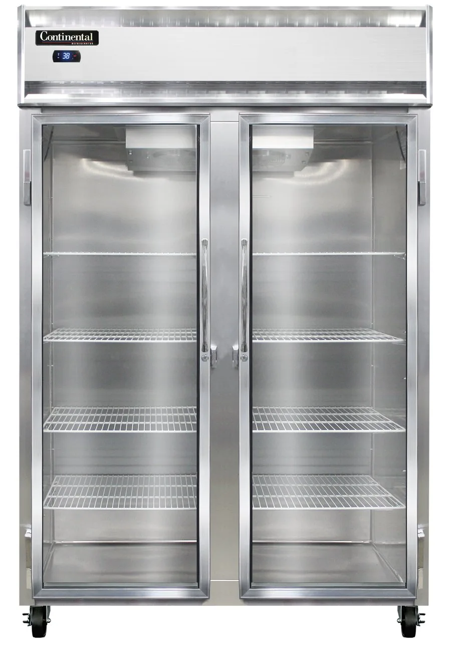 Continental Refrigerator 2RSNSSGD 52" 2-Section Reach-In Refrigerator w/ 2 Glass Doors, All Stainless Steel, 32 cu.ft.