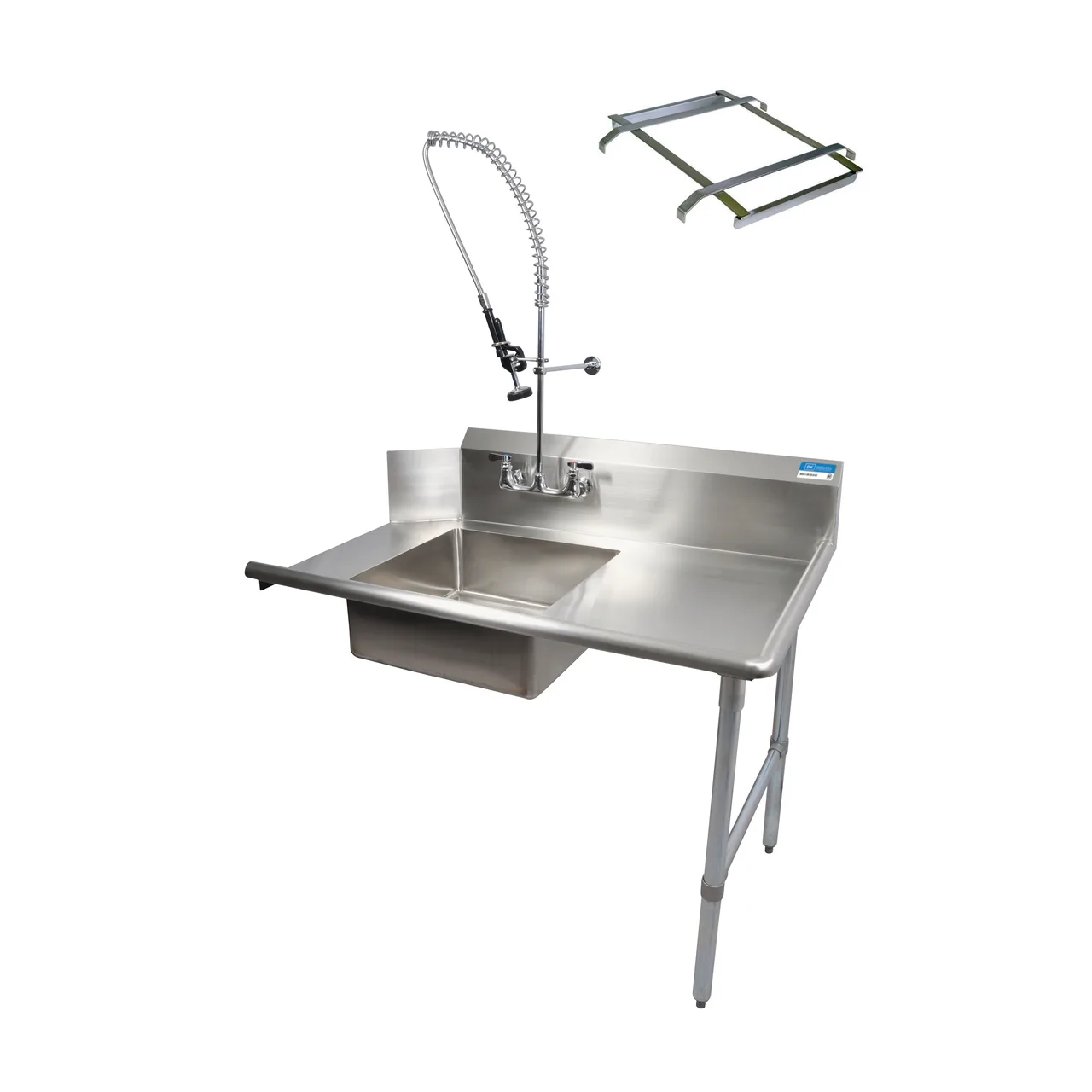 BK Resources BKSDT-48-R-P2-G 48" Straight Soiled Dishtable w/ Right Table, Pre-Rinse Sink&Faucet