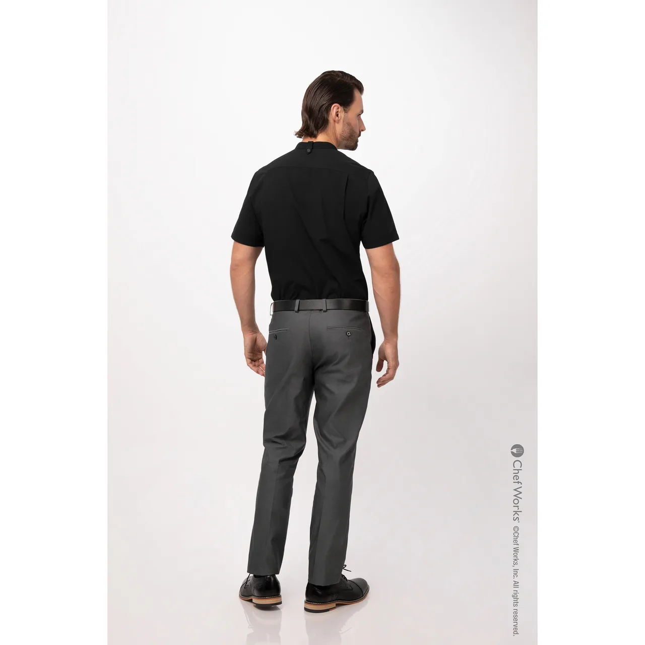 Chef Works SHC08-BLK-S Men's Cook Shirt, Small, Black, Poly/Cotton, Short Sleeve, Snap Front