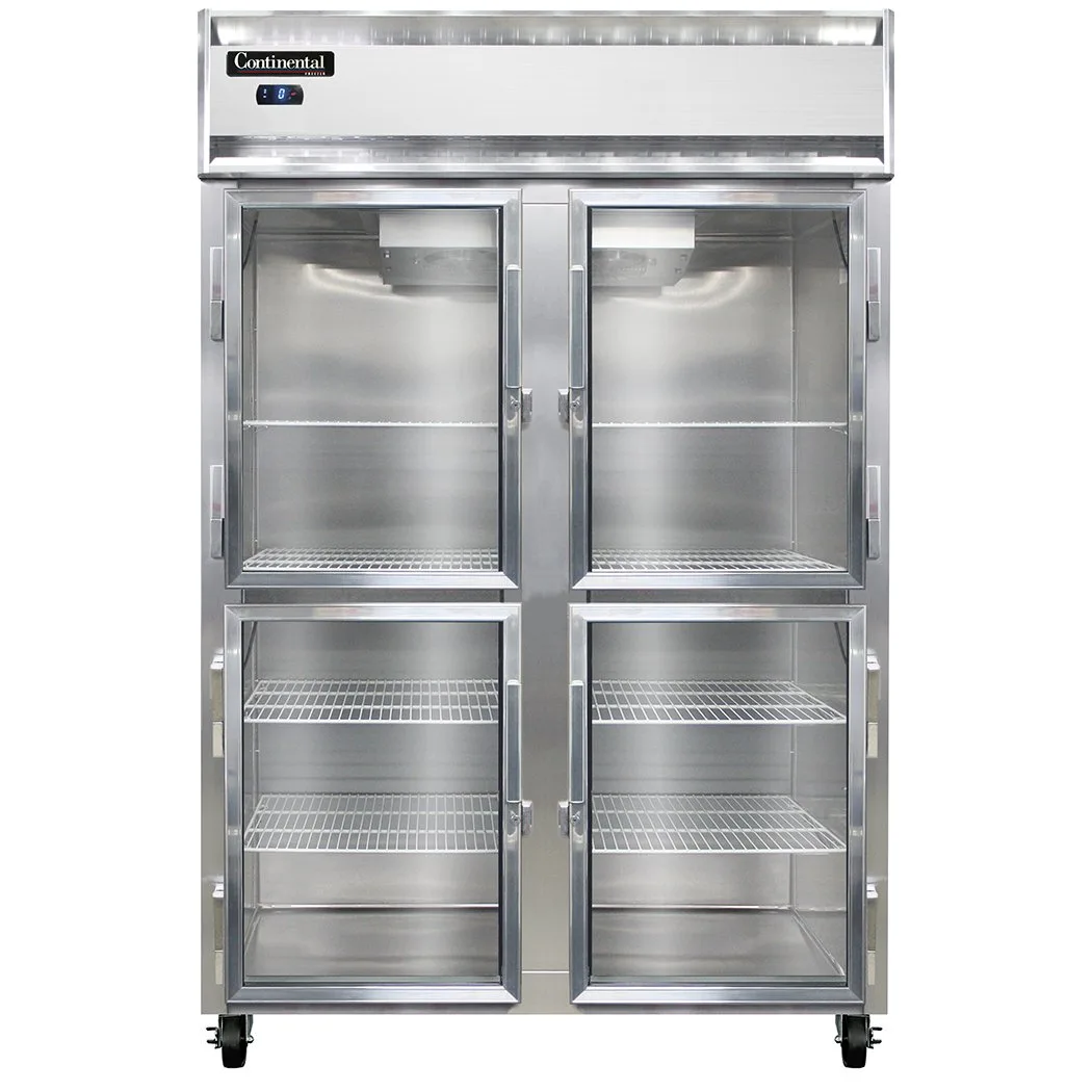Continental Refrigerator 2FSGDHD 52" Two Section Reach-In Freezer w/ 4 Half Glass Doors, 32 cu. ft.