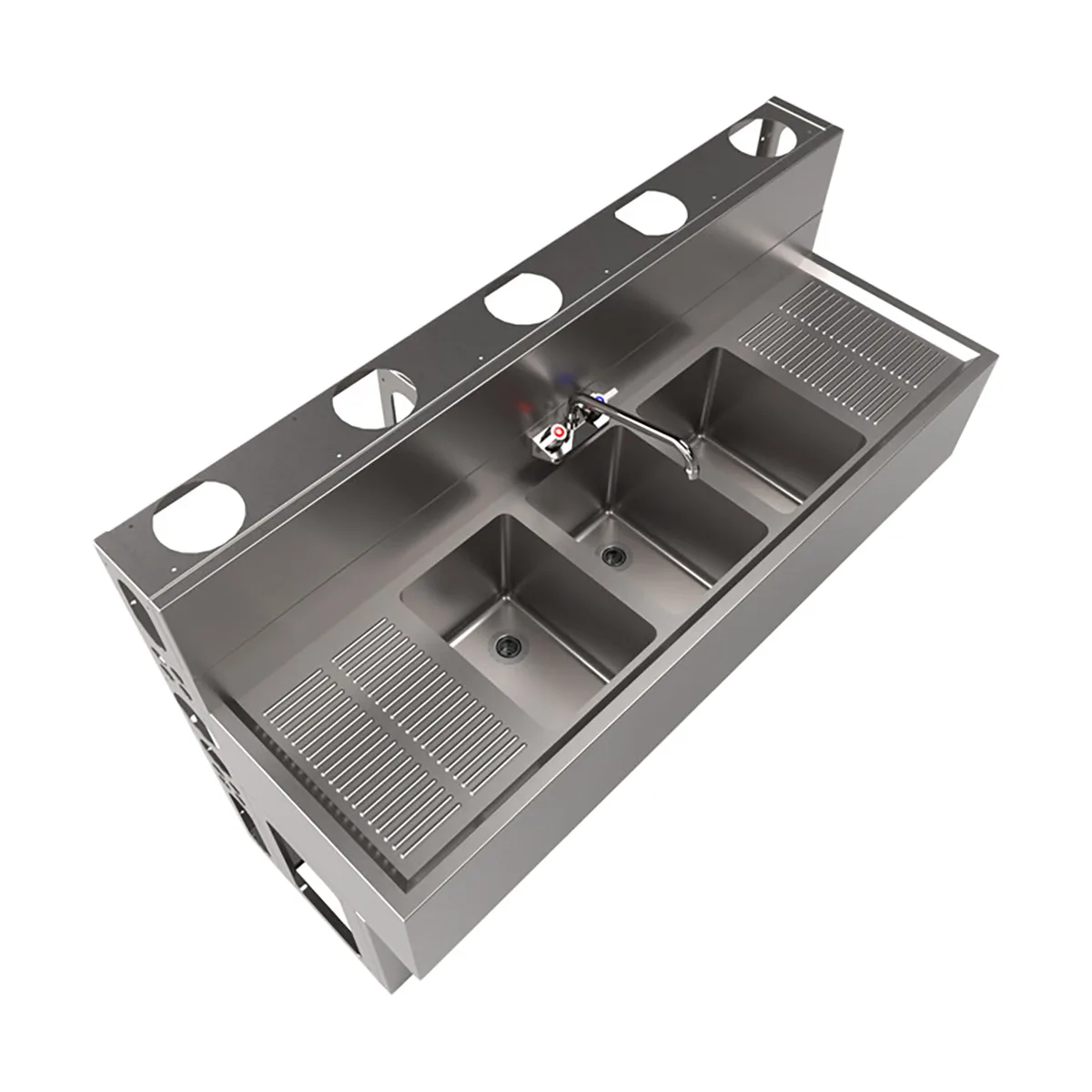 BK Resources UBDW-18-360TS Underbar Sink Units, 3 Compartment with 2 Drainboards
