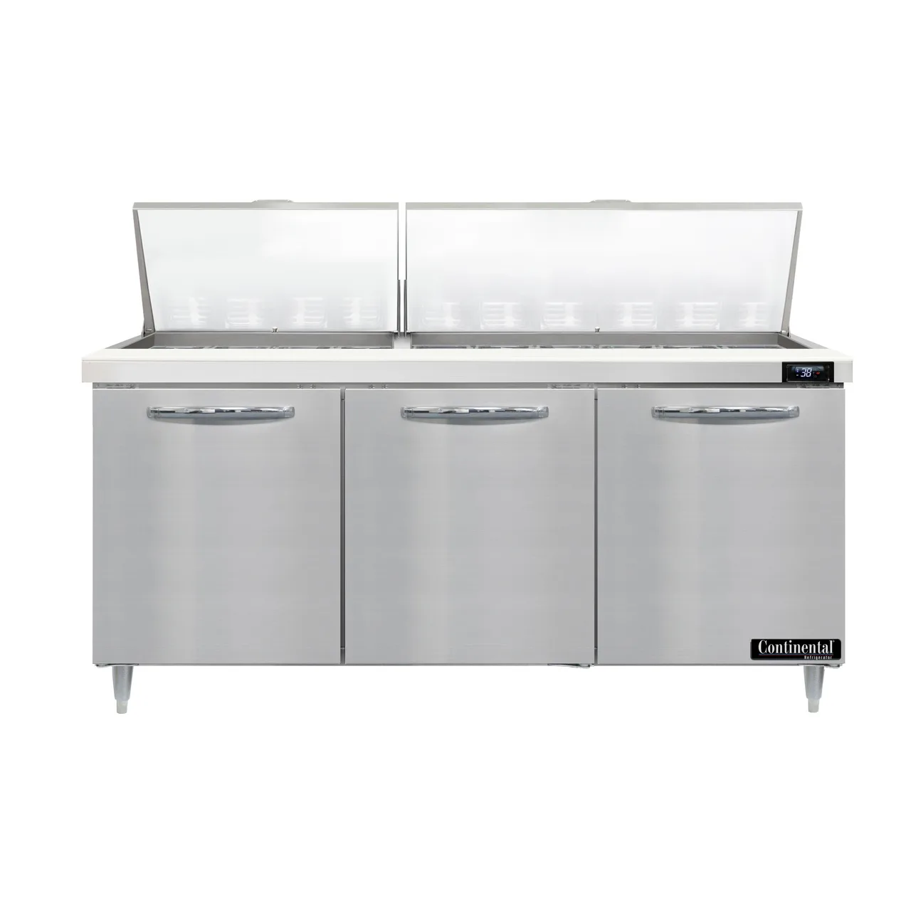 Continental Refrigerator D72N30M 72" Mega Top Sandwich Prep Table w/ 3 Doors, 30 pans