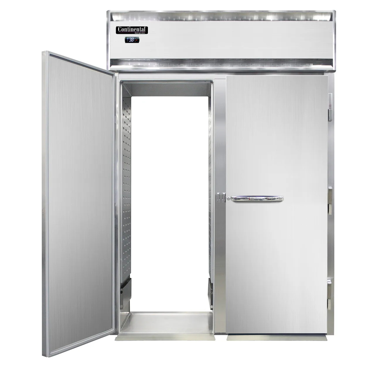 Continental Refrigerator D2RINSSRT-E 68" 2-Section Roll-Thru Refrigerator w/ 4 Solid Doors, Extra-High, All Stainless Steel