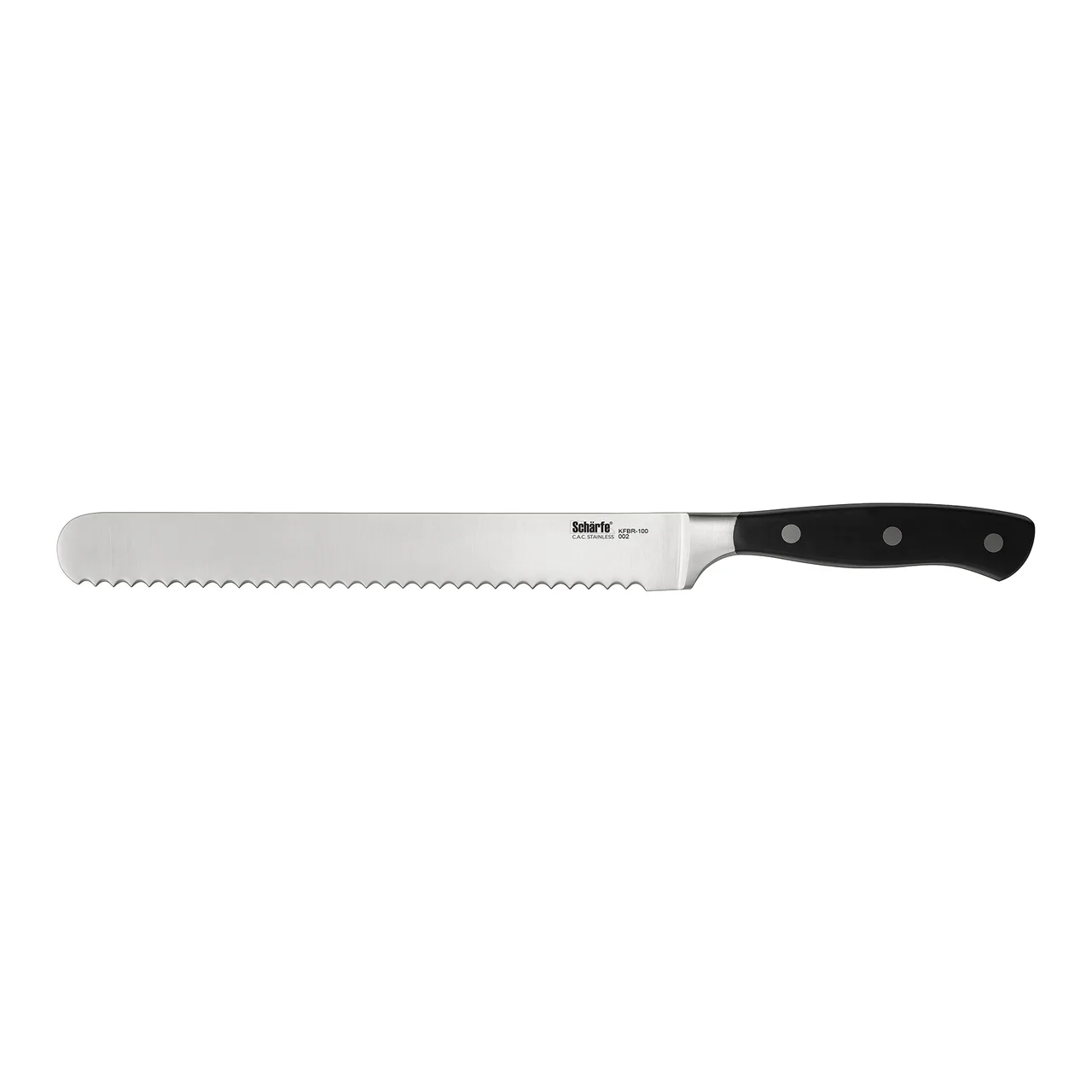 CAC China KFBR-100 Scharfe Bread Knife, 10" High-Carbon Steel, Forged, Full Tang, Black Handle