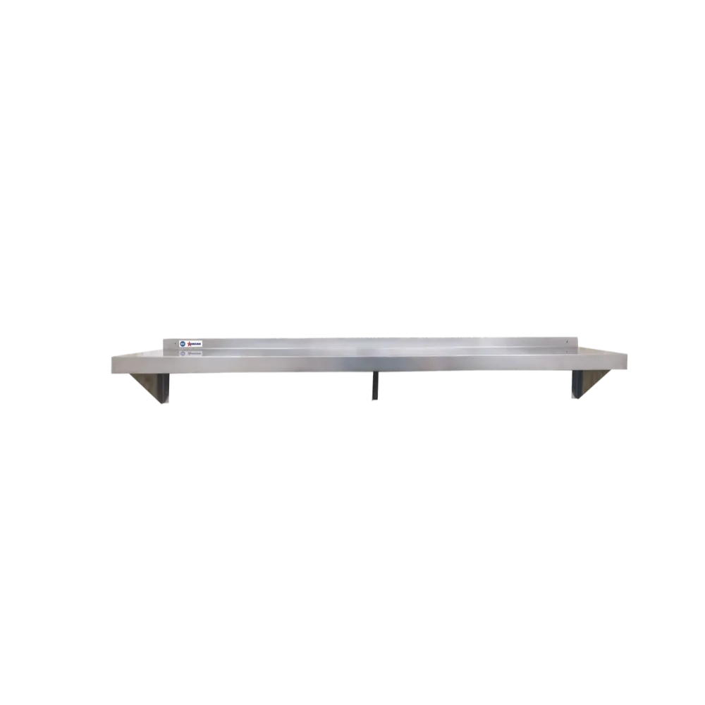 Omcan USA 48575 Wall-Mounted 72"W x 14"D Stainless Steel 18/430 400 Series 1-1/2" Rear U-Turn NSF Shelf