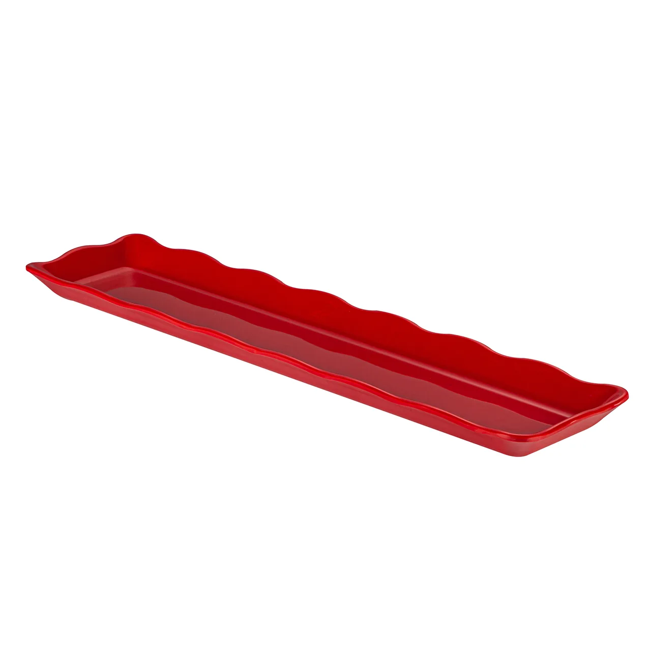 CAC China MLSC-RT92-R Rectangular Platter, 21" W x 5-1/4" D x 1-1/4" H, Red Scallop Edge - Dozen