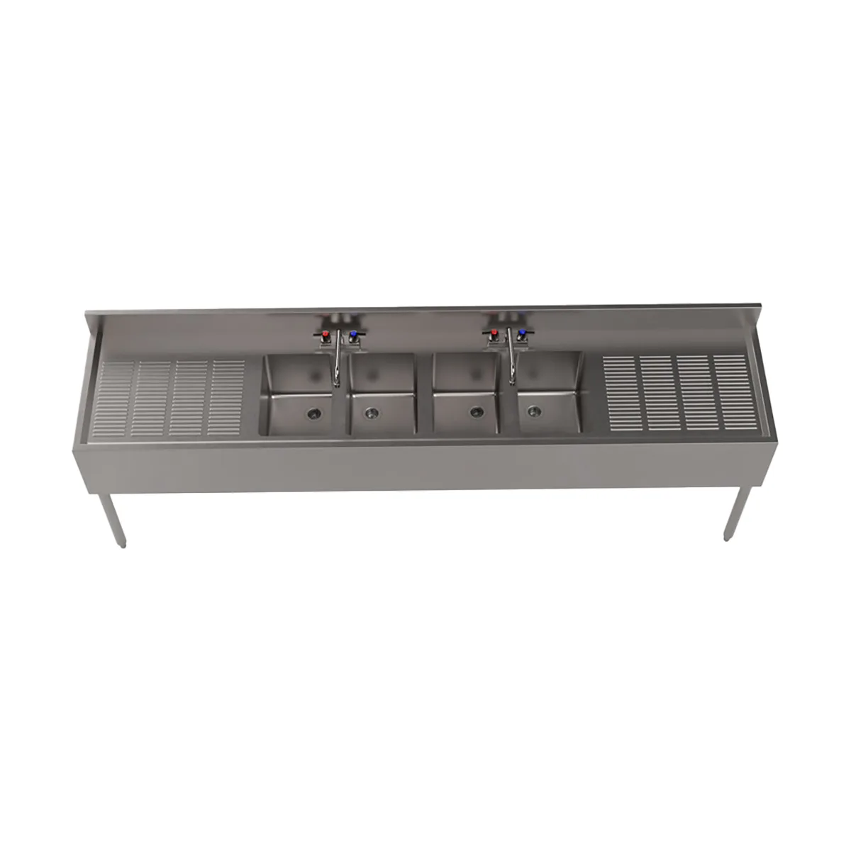 BK Resources UB4-21-496TS 96" Underbar Sink Units, 4 Compartment with 2 Drainboards
