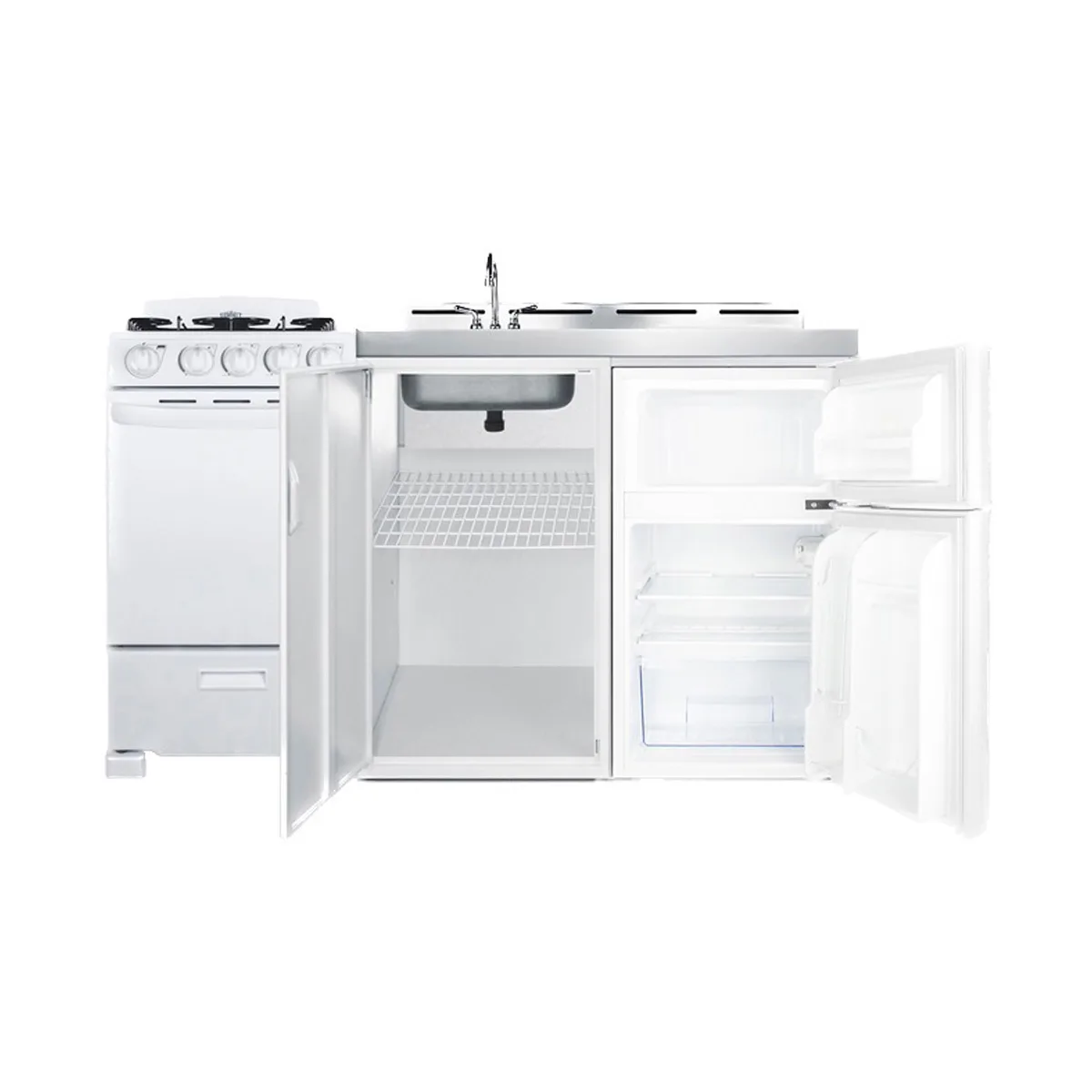 Summit ACK60GASW All-in-One Combo Kitchen, 58.63"W x 23.63"D x 42"H, with deep drawn sink