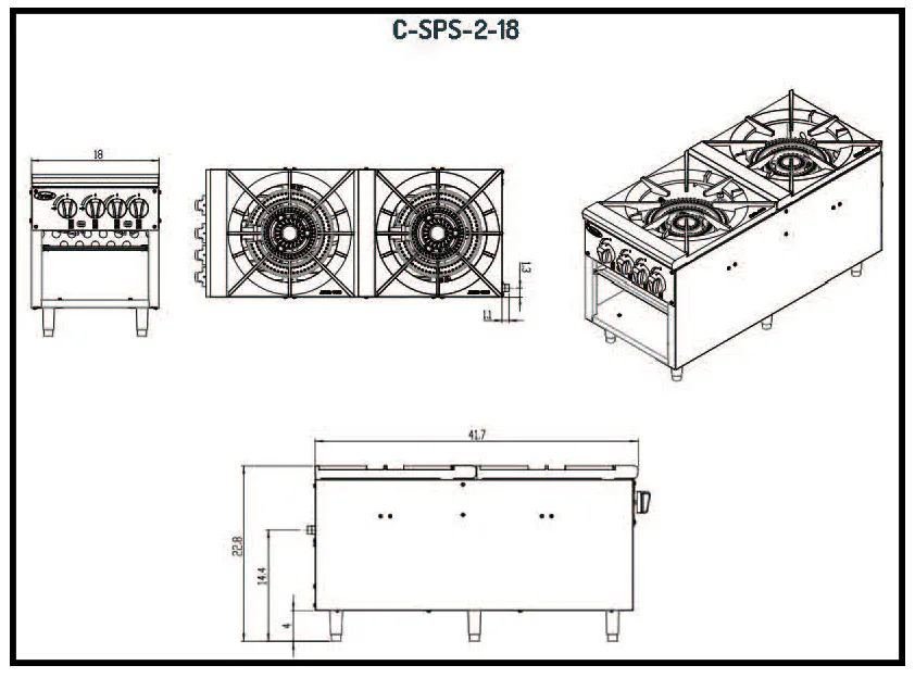 Migali C-SPS-2-18 18" Natural Gas Stock Pot Range w/ (2) Two Ring Burners, Front to Back Design