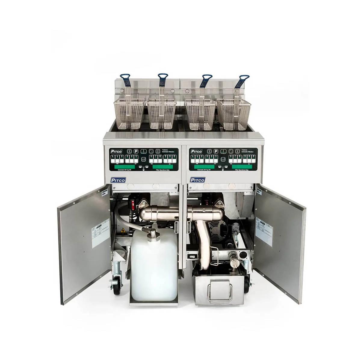 Pitco SSHLV14C/14T-2/FD Multiple Battery Gas Fryer w/ (1) 32 lbs & (4) 17 lbs Frypots, Filter Drawer System