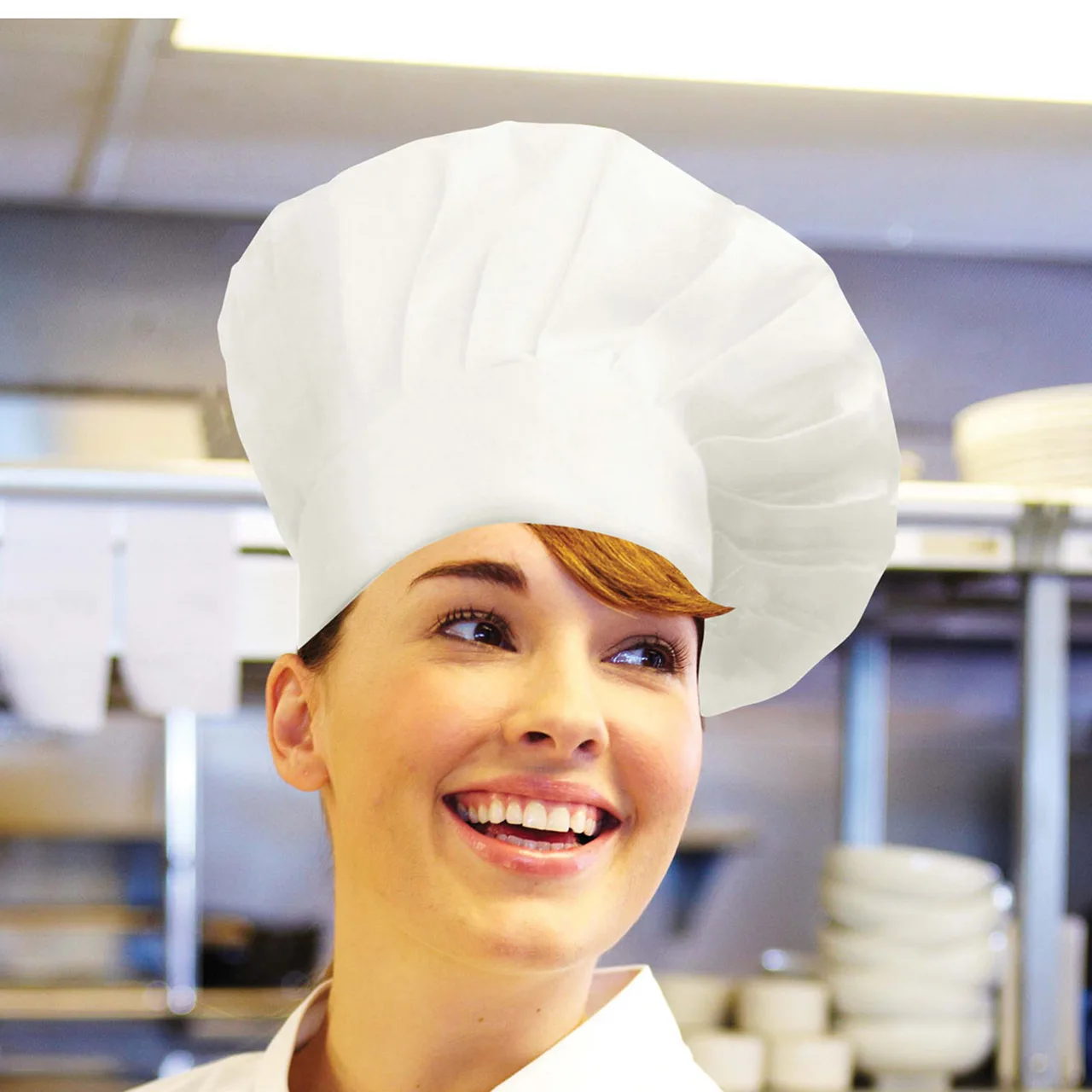 Chef Works CHAT-WHT-0 White Chef Hat, Velcro Closure, One Size Fits Most, 65/35 Poly/Cotton
