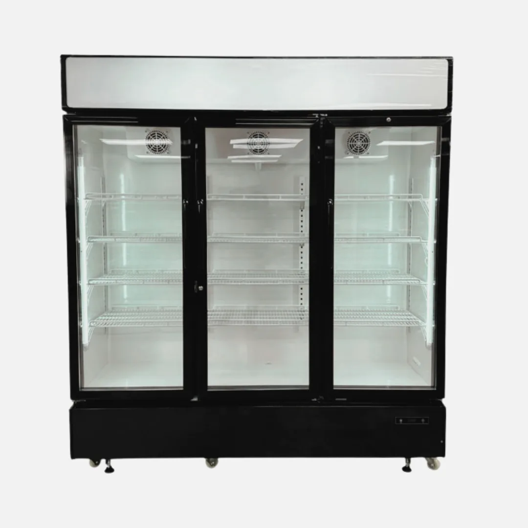 Hurakan HKN-MRC56F3S 81" 3-Section Glass Door Freezer Merchandiser, 55.7 cu.ft., Black