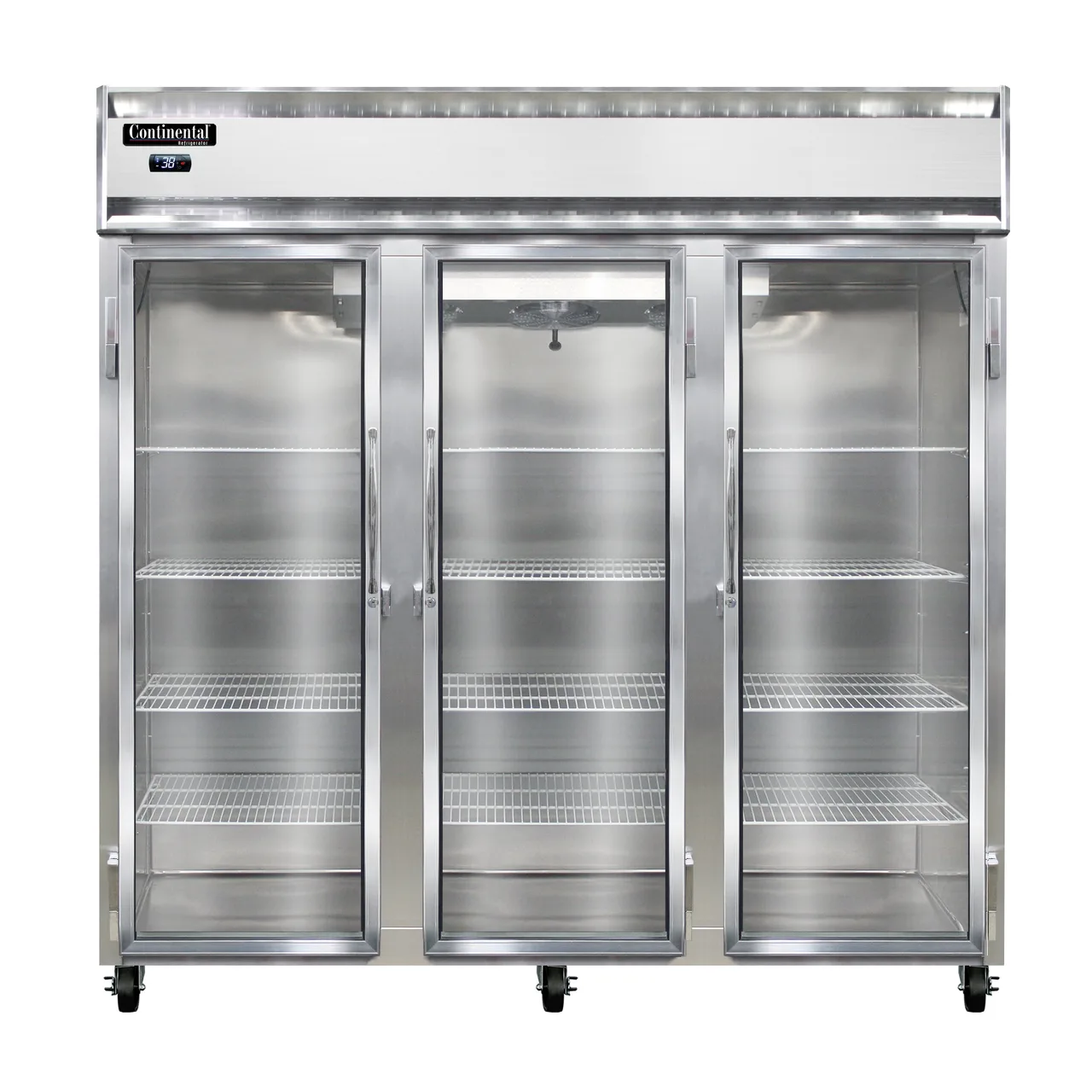 Continental Refrigerator 3RNGD 78" 3-Section Reach-In Refrigerator w/ 3 Glass Doors, Stainless Steel Front Aluminum Exterior, 70 cu.ft.