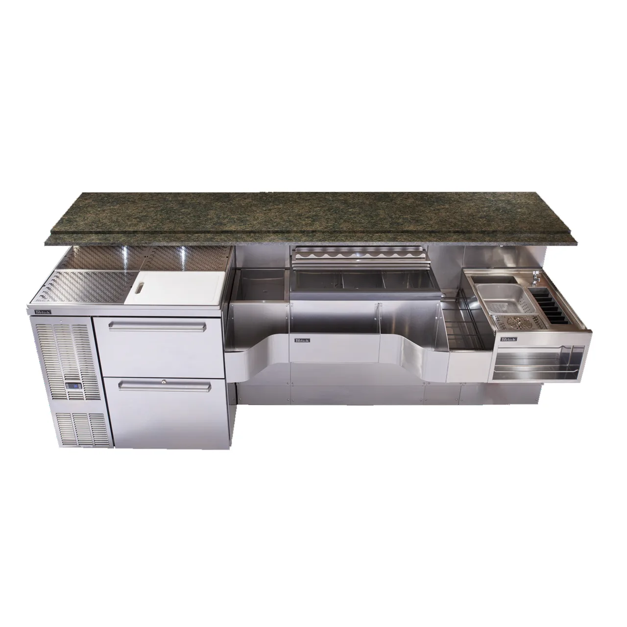 Perlick PTE68-B-WF 68" Sink Combo Underbar Ice Bin/Cocktail Station w/ 10 Circuit & Faucet- 90 lbs