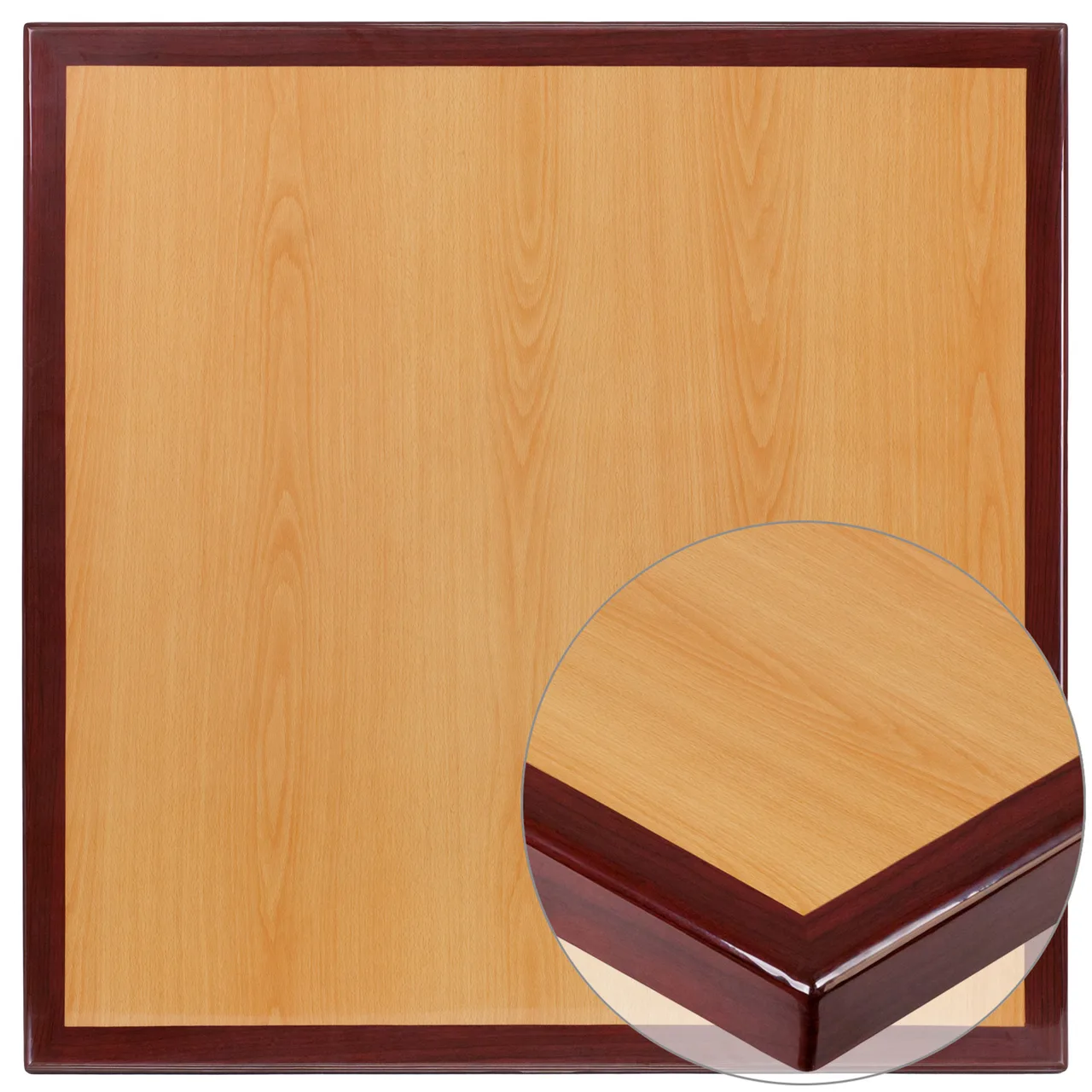 Flash Furniture TP-2TONE-3636-GG Square Table Top, 36"W x 36"D, 2" Thick Drop-Lip, High Gloss Resin Cherry Finish