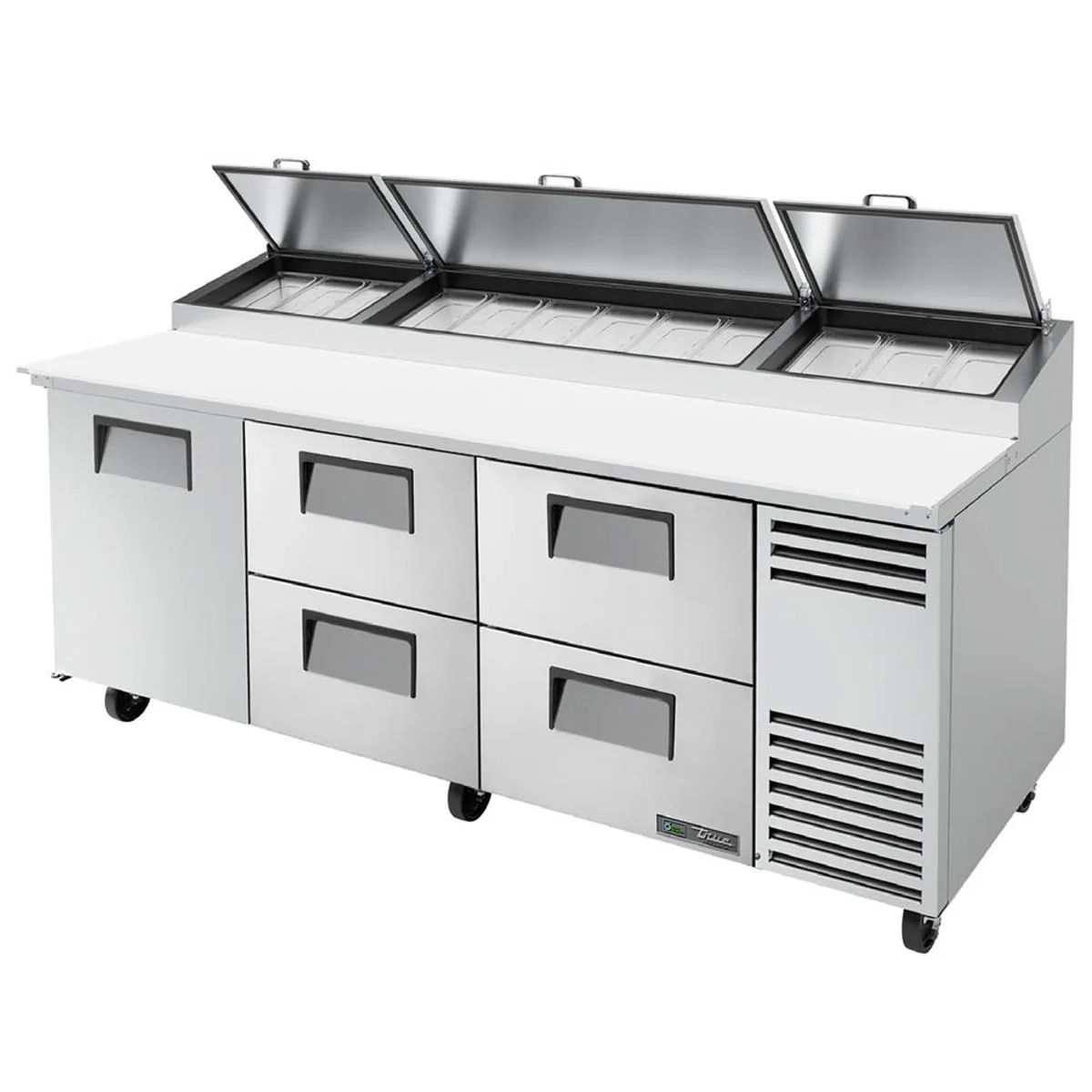 True TPP-AT2-93D-4-HC 93" Refrigerated Pizza Prep Table w/ 1 Door & 4 Drawers, (12) 1/3 Pans