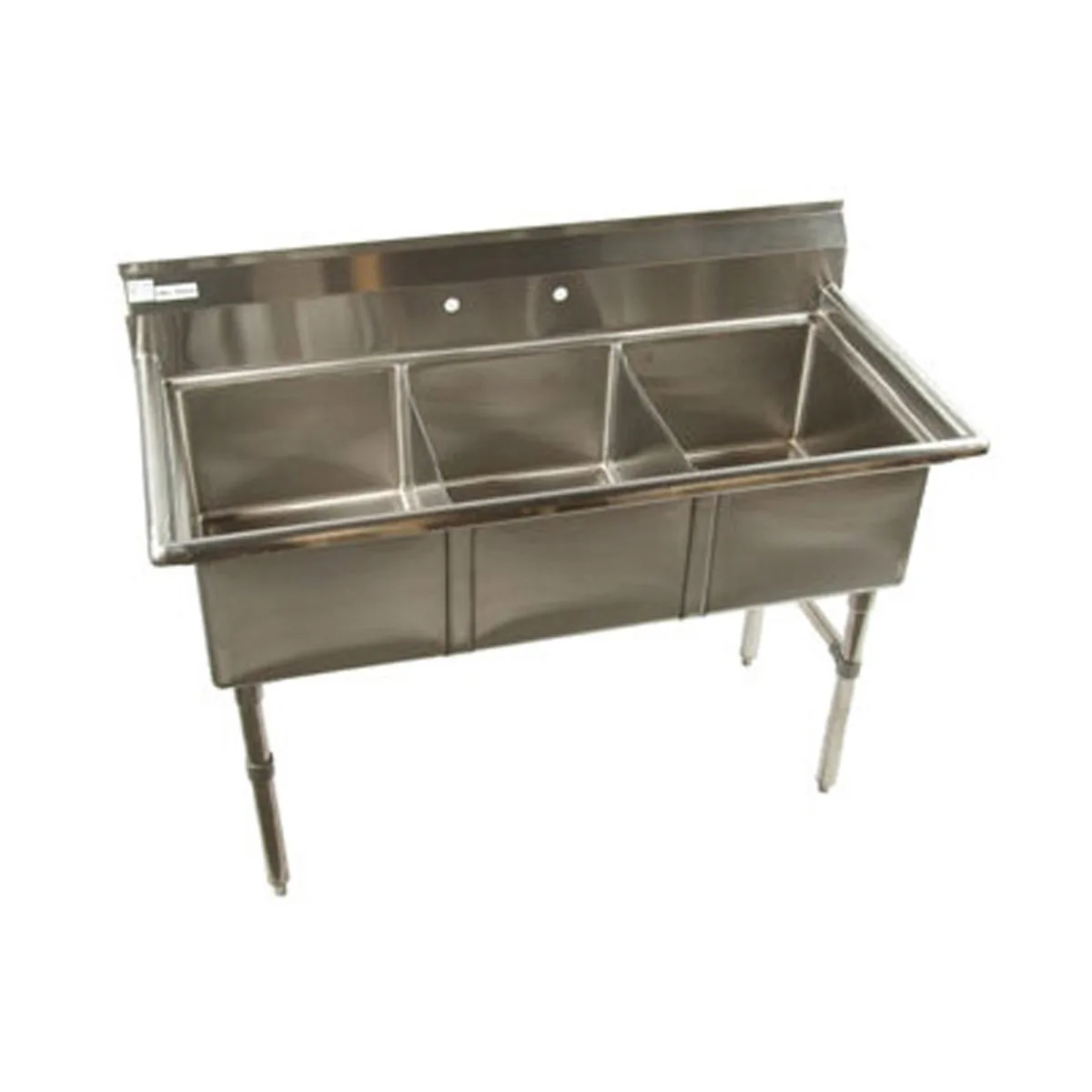 Klinger's Trading ECS3 53" Three Compartment Sink, 16"W x 20"L Bowl Without Drainboard