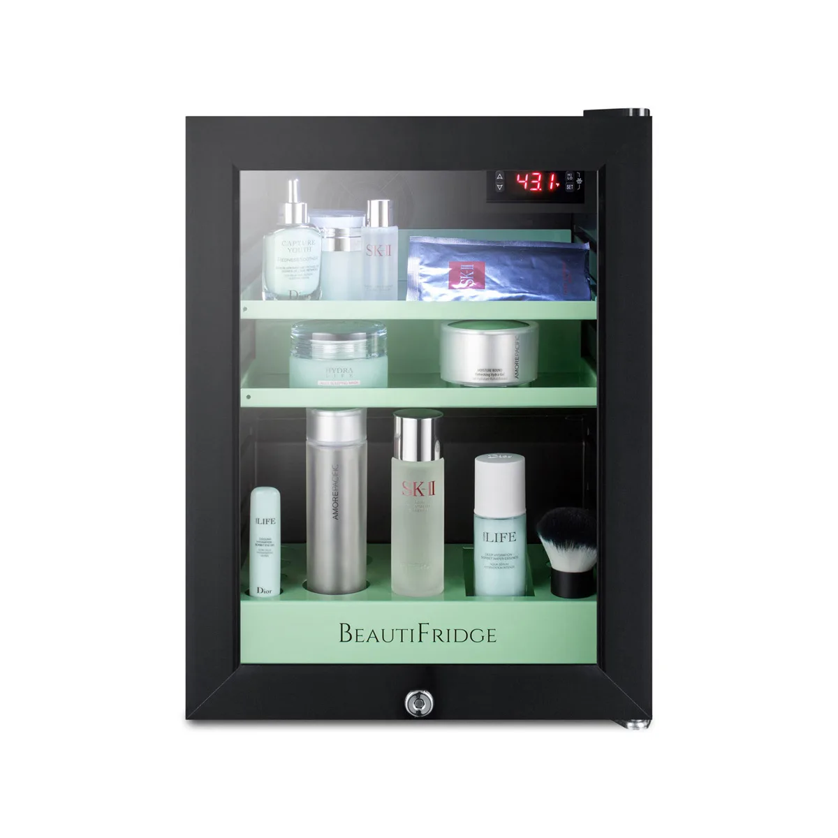 Summit LX114LG 13-3/4" Compact BeautiFridge Cosmetics Refrigerator, Spring Mint Shelves, 0.85 cu.ft