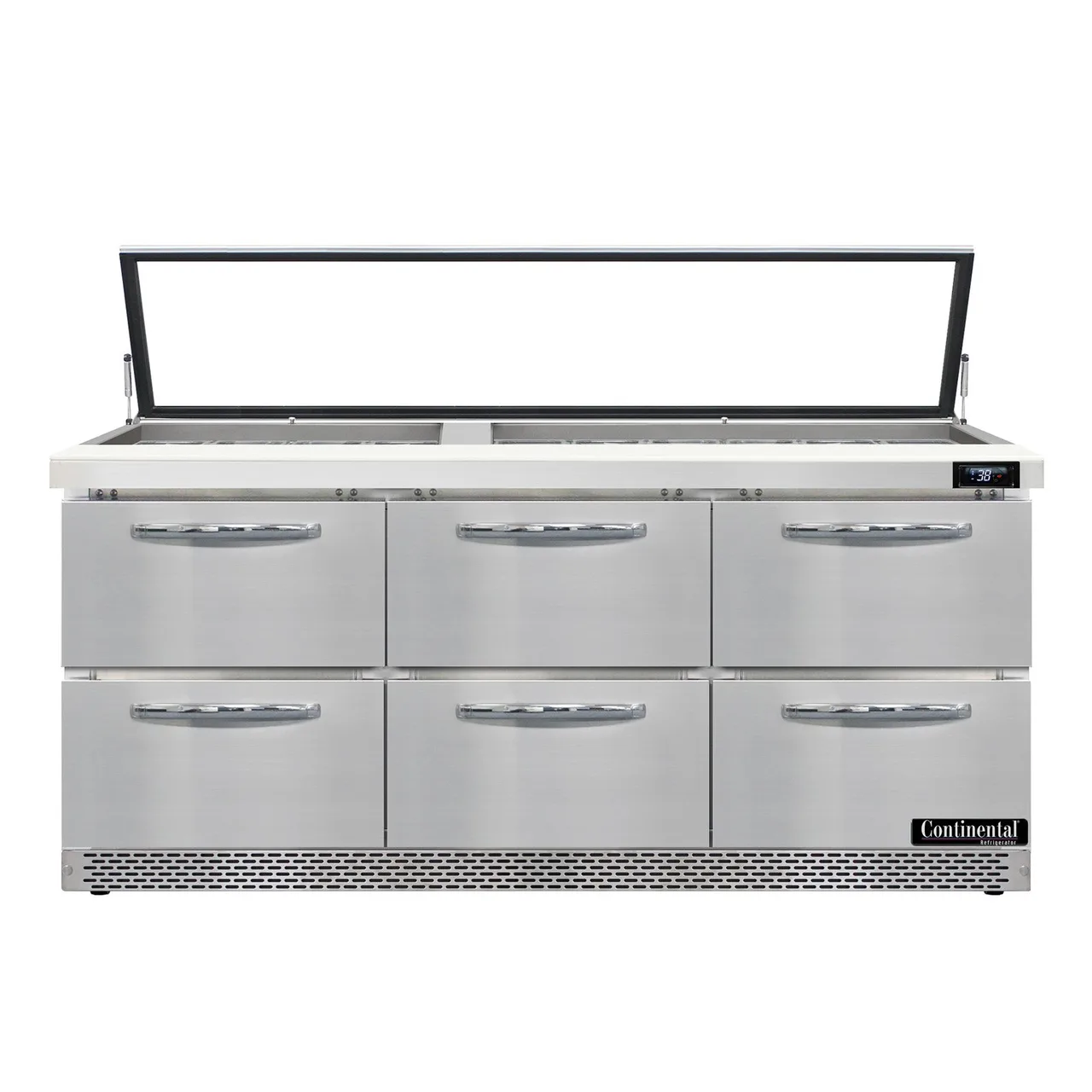 Continental Refrigerator SW72N30M-HGL-FB-D 72" Mega Top Sandwich Prep Table w/ 6 Drawers, 30 pans
