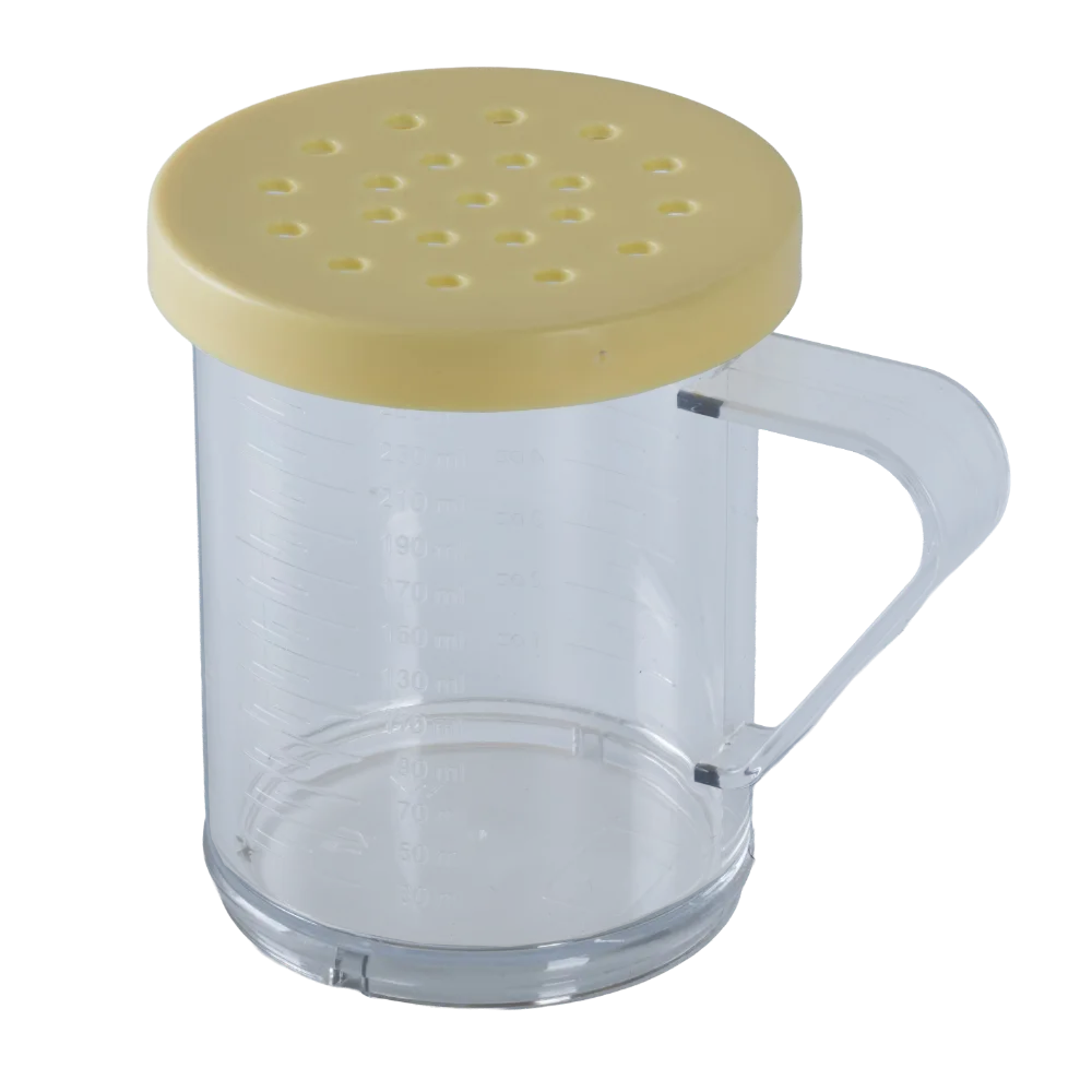 Omcan USA 81166 Dredge Shaker, 10-Oz Yellow-Lid Polycarbonate, Top With 4 Mm Holes, Handle Included